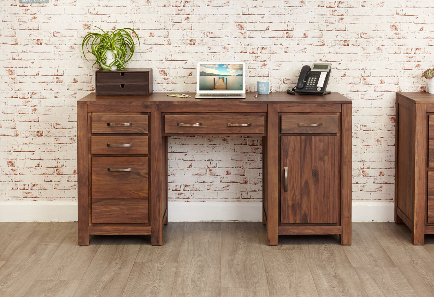 Mayan Walnut Twin Pedestal Computer Desk