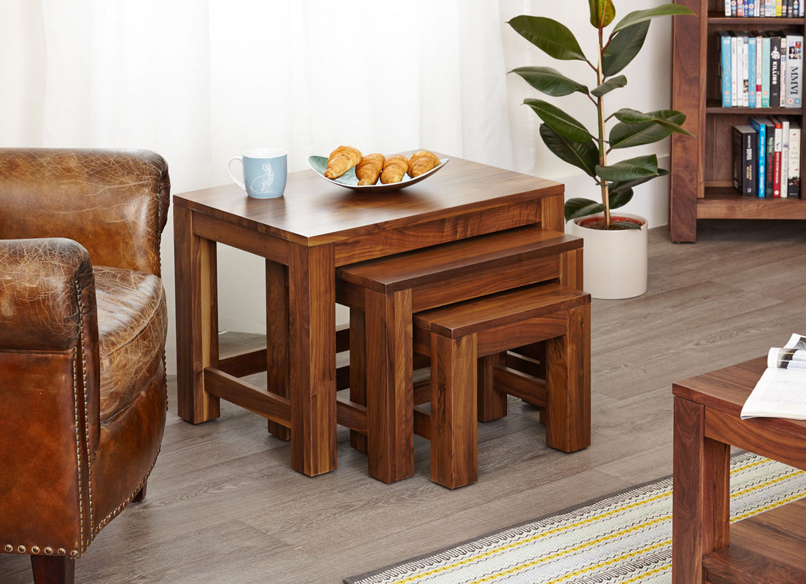 Mayan Walnut Nest of 3 Coffee Tables