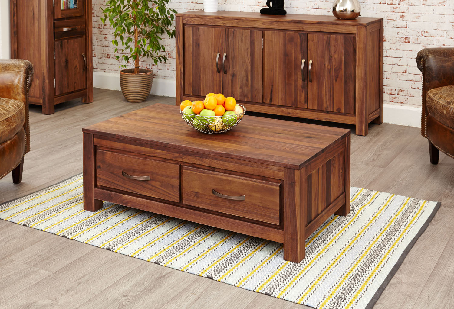 Mayan Walnut Low Four Drawer Coffee Table