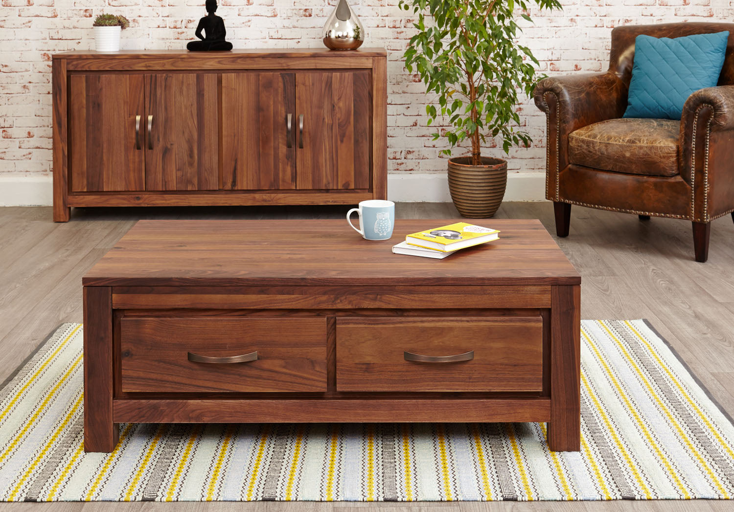 Mayan Walnut Low Four Drawer Coffee Table