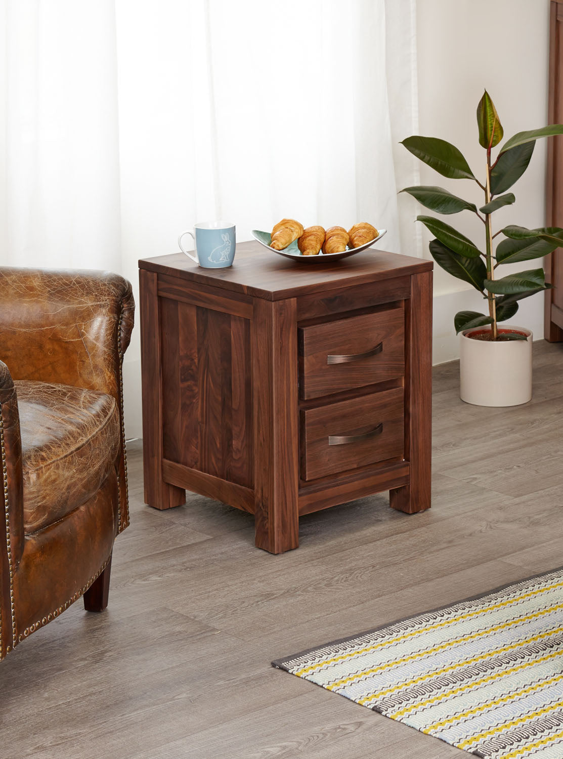 Mayan Walnut Two Drawer Lamp Table