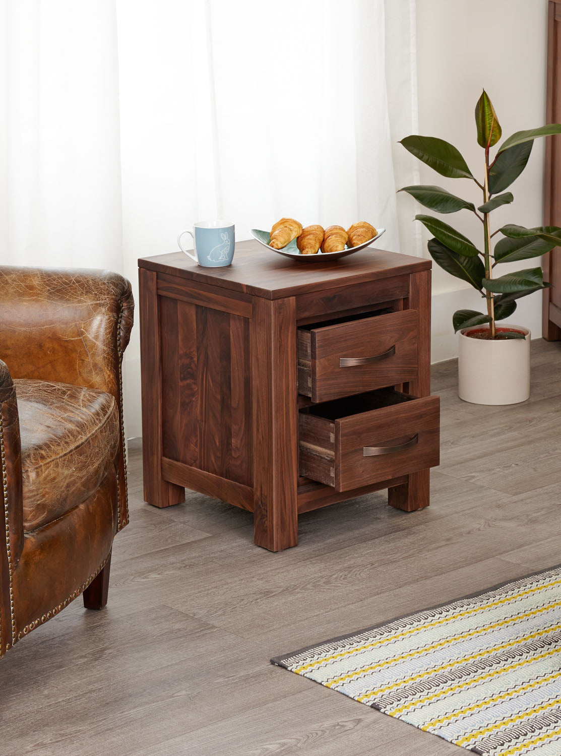 Mayan Walnut Two Drawer Lamp Table