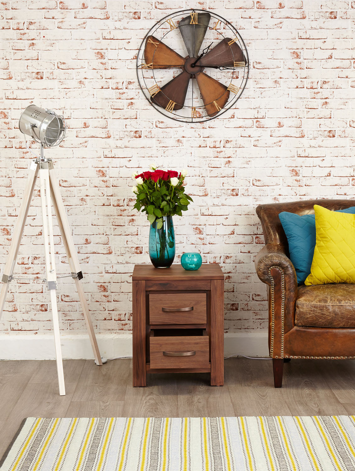 Mayan Walnut Two Drawer Lamp Table