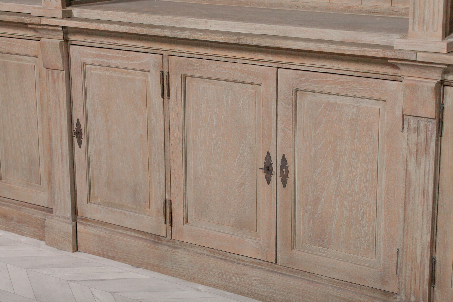 Classic Design Extra Large Wooden Library Triple Bookcase with Cupboards