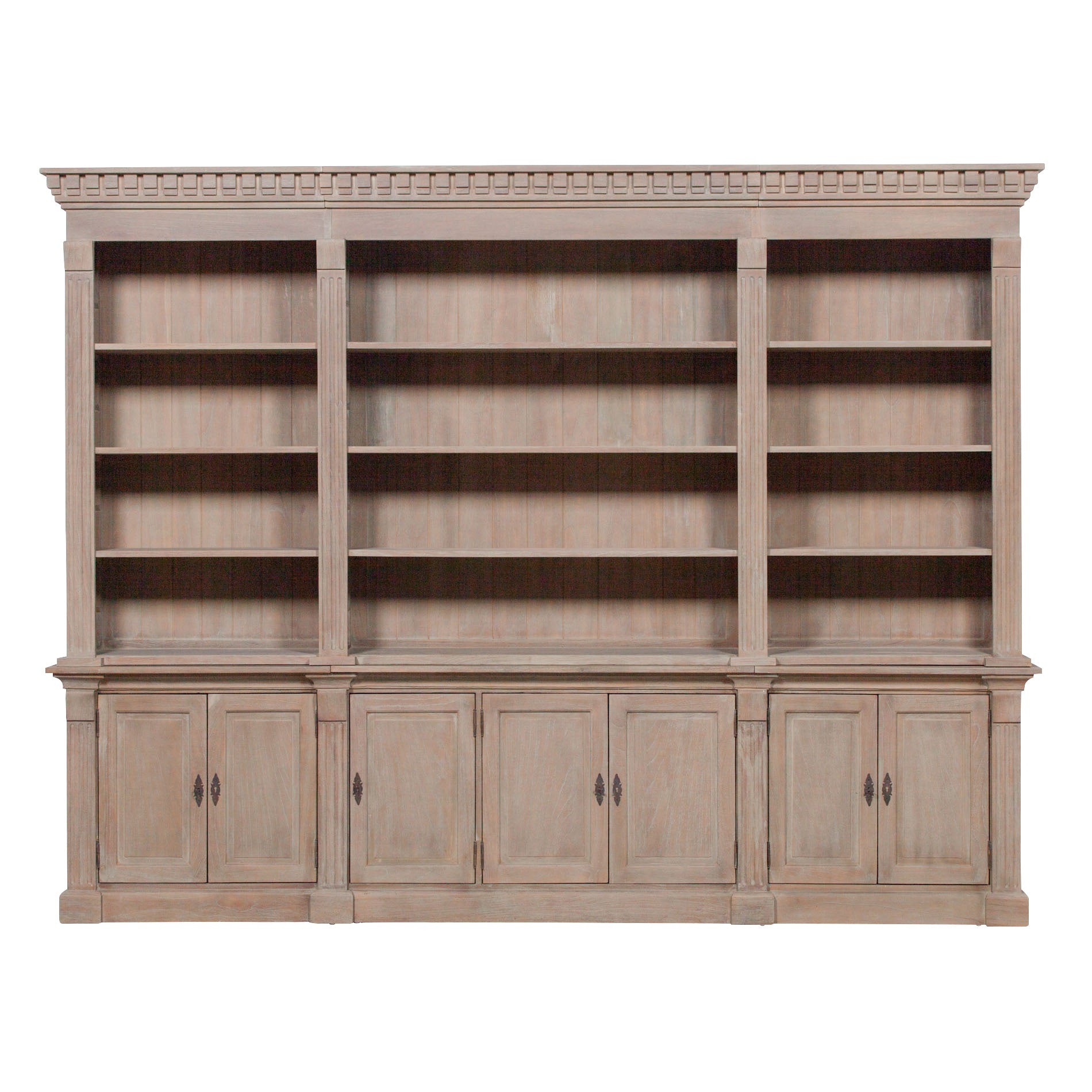 Classic Design Extra Large Wooden Library Triple Bookcase with Cupboards