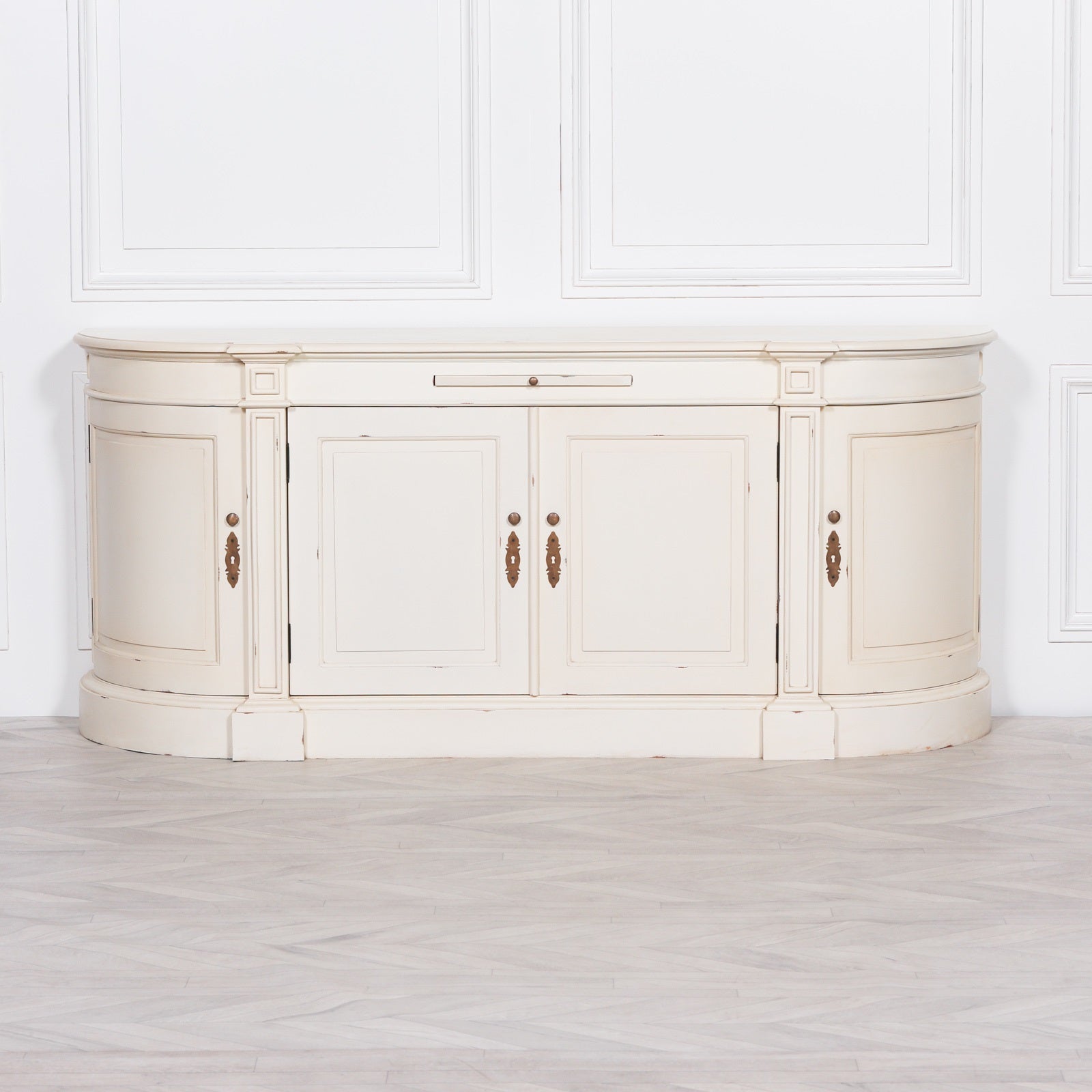 French Style Wooden Large Aged Distressed White Colour Sideboard Cabinet