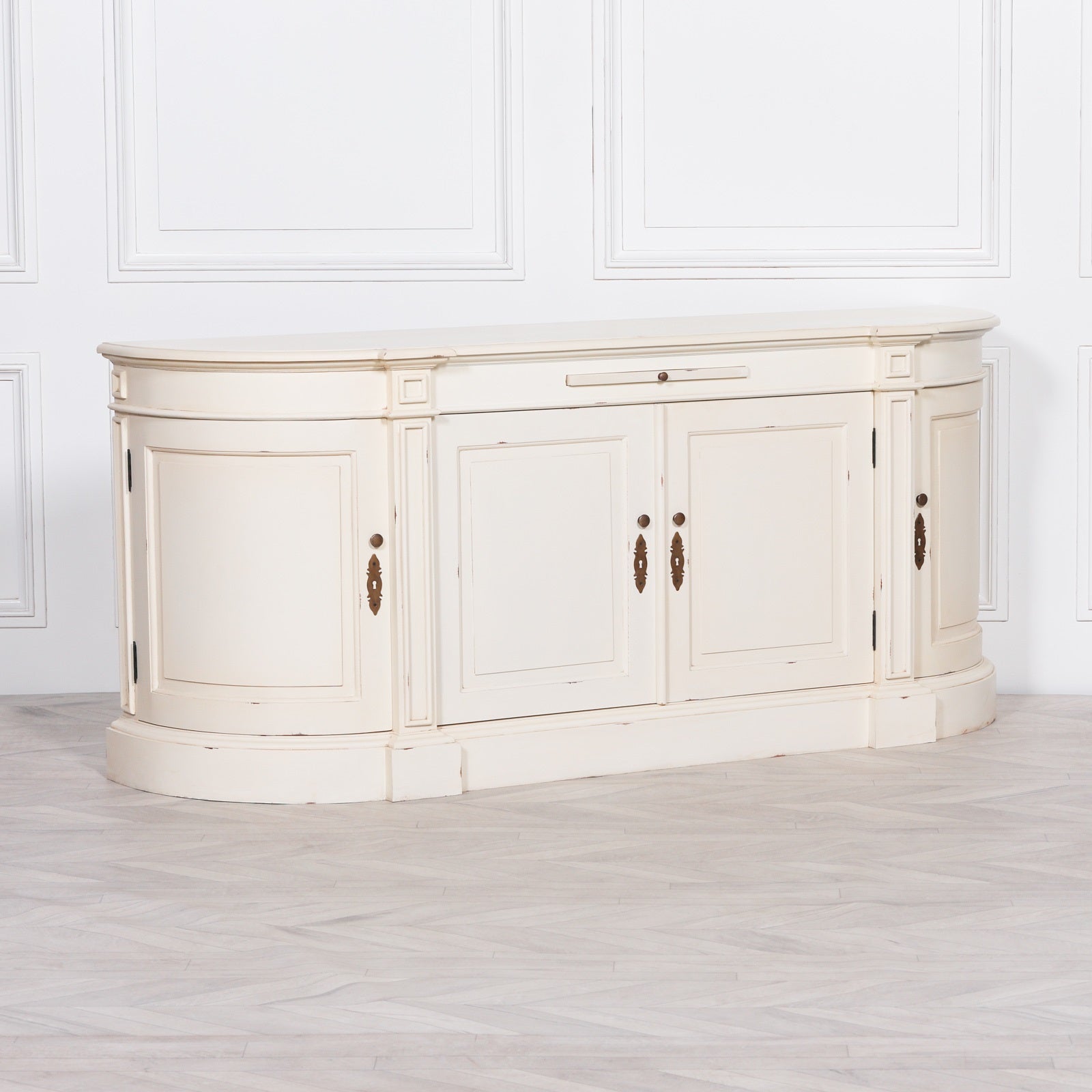 French Style Wooden Large Aged Distressed White Colour Sideboard Cabinet