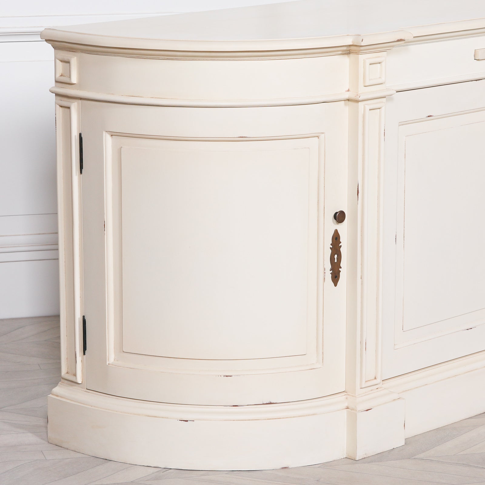 French Style Wooden Large Aged Distressed White Colour Sideboard Cabinet