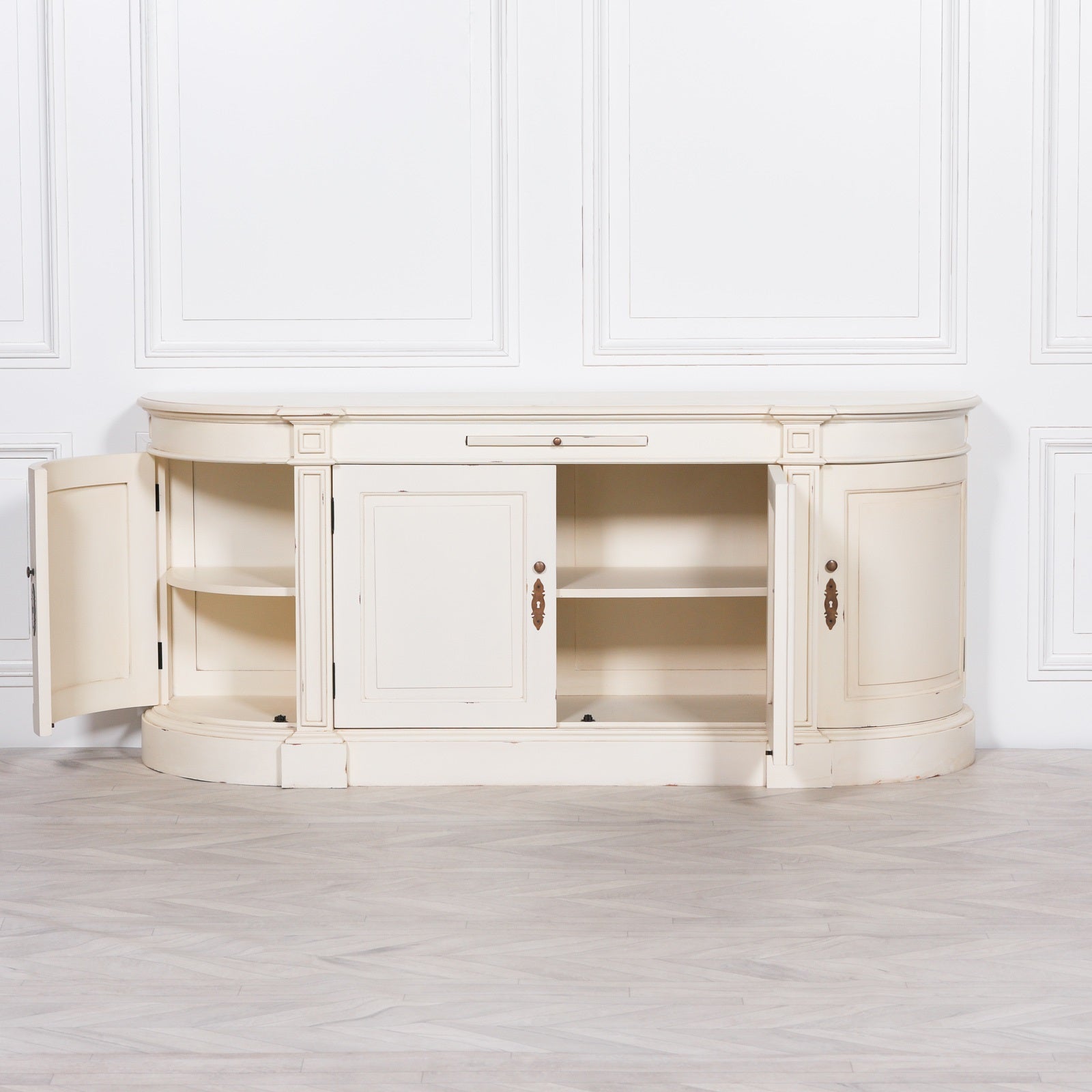 French Style Wooden Large Aged Distressed White Colour Sideboard Cabinet