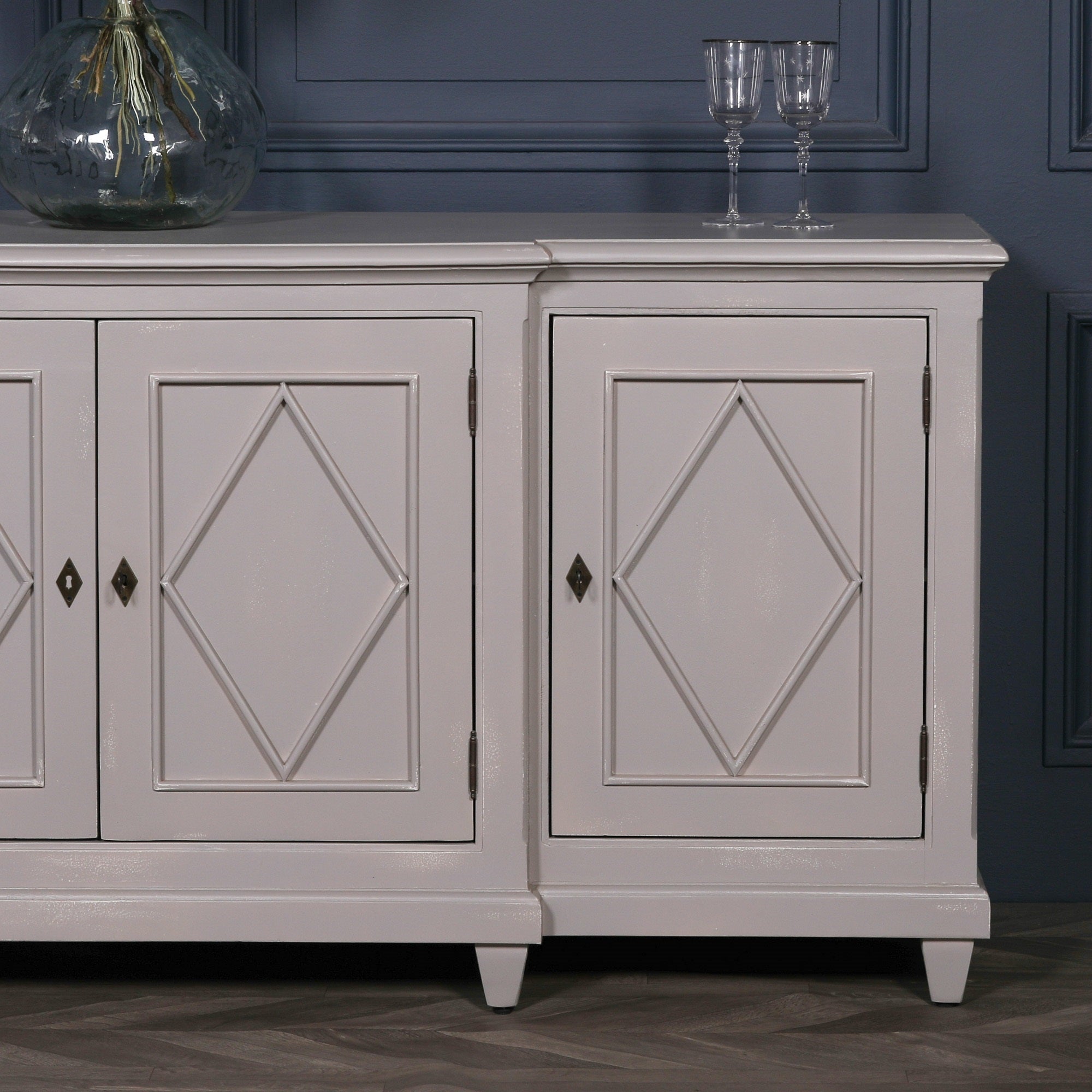 Large 206cm Retro Style Distressed Grey Colour Wooden Sideboard
