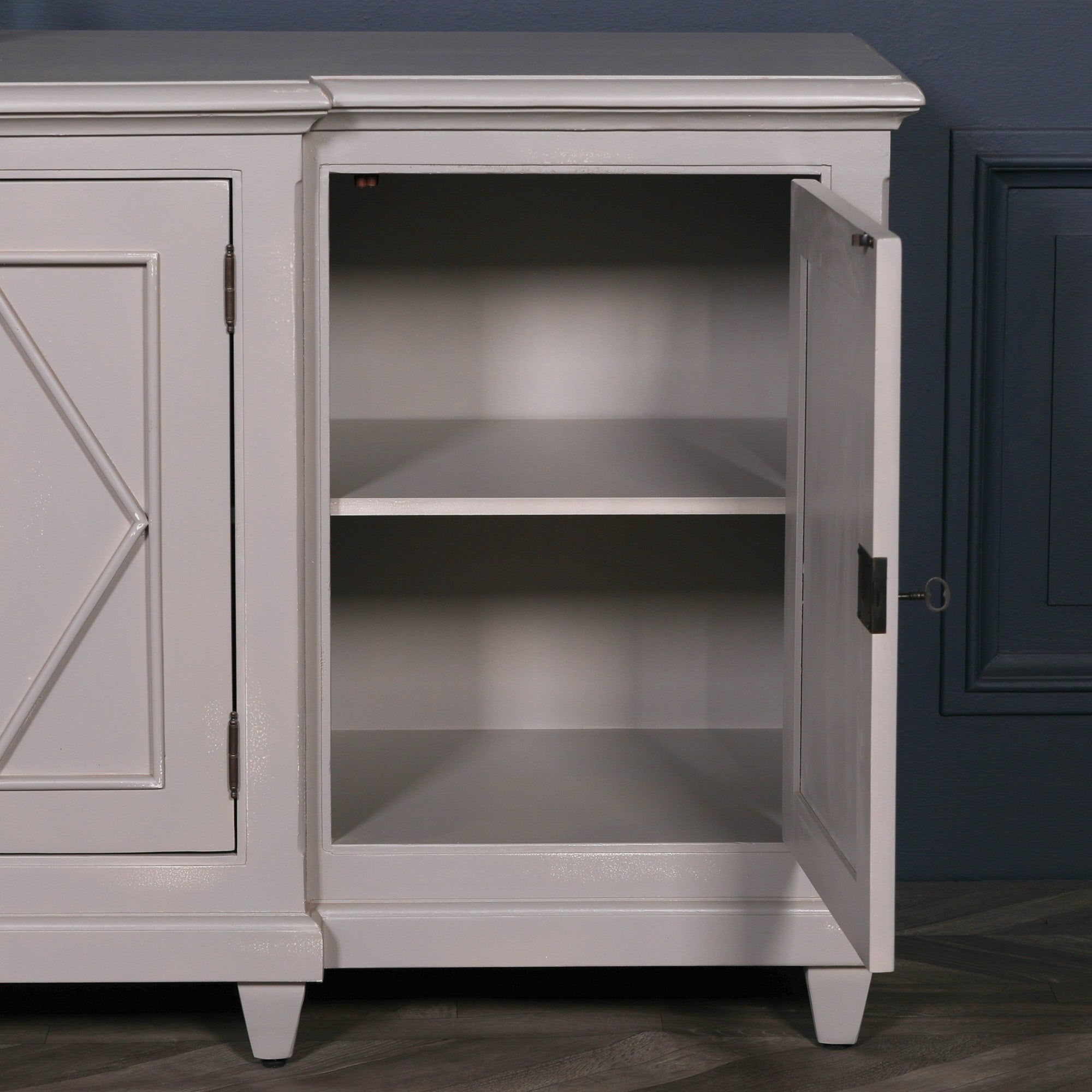 Large 206cm Retro Style Distressed Grey Colour Wooden Sideboard