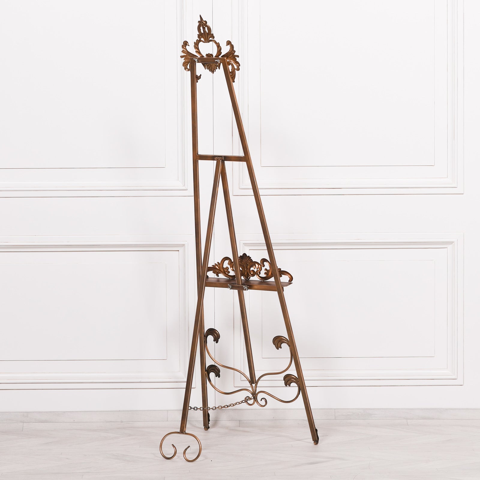 Metal Easel with Adjustable Shelf in Antique Gold Colour 165cm