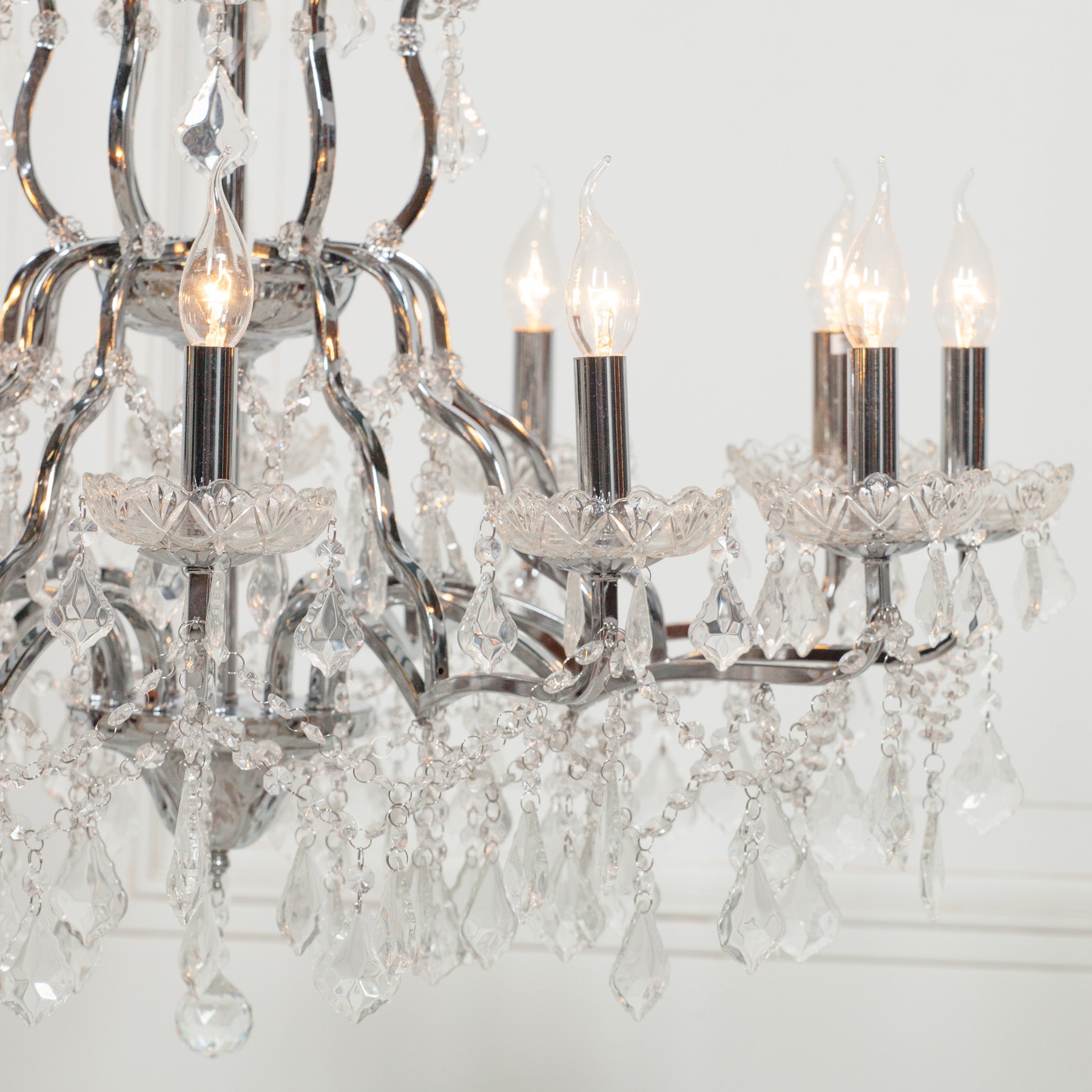 Chrome Colour Large 12 Arm French Style Shallow Cut Glass Chandelier