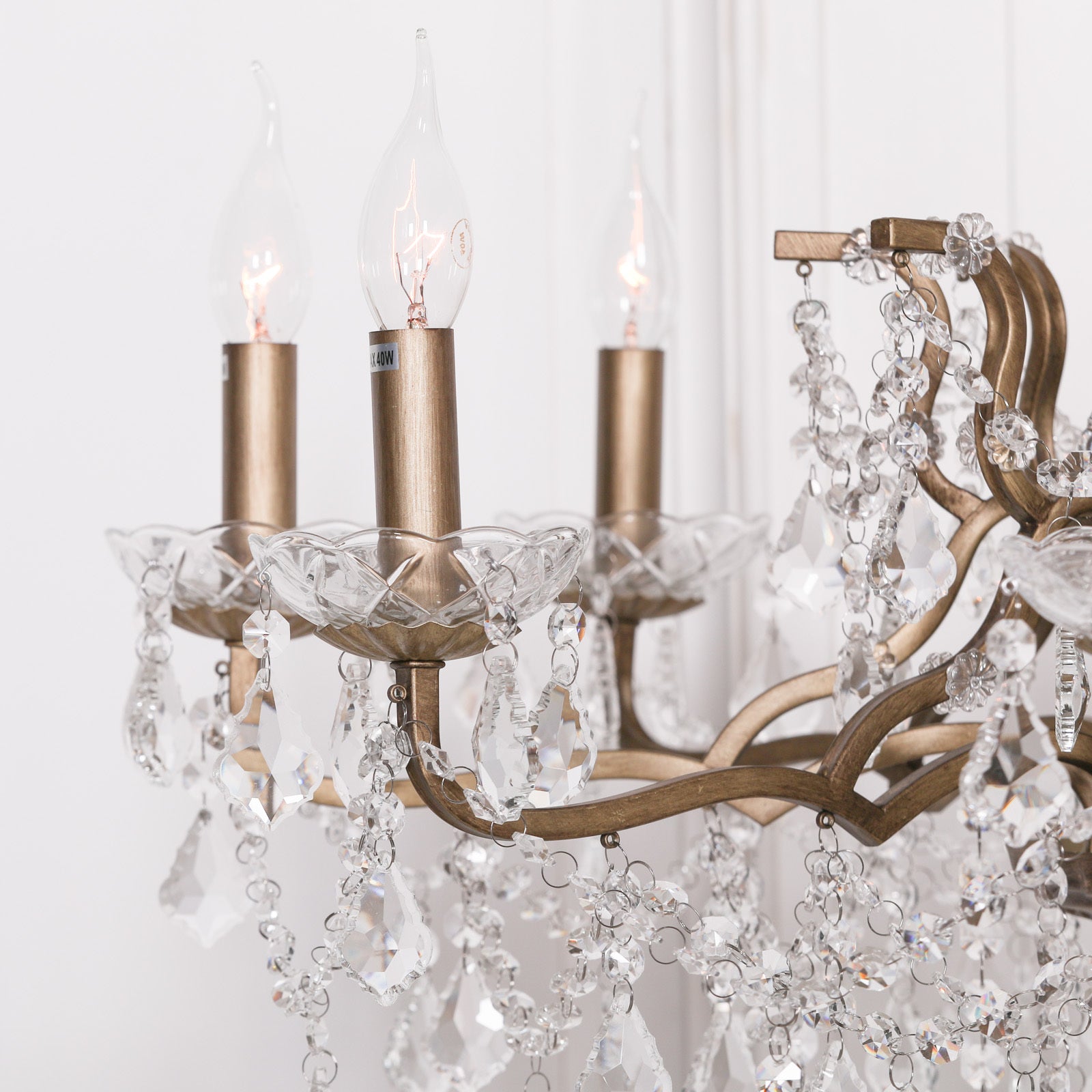 Antique Gold Colour Large 8 Arm French Style Shallow Cut Glass Chandelier