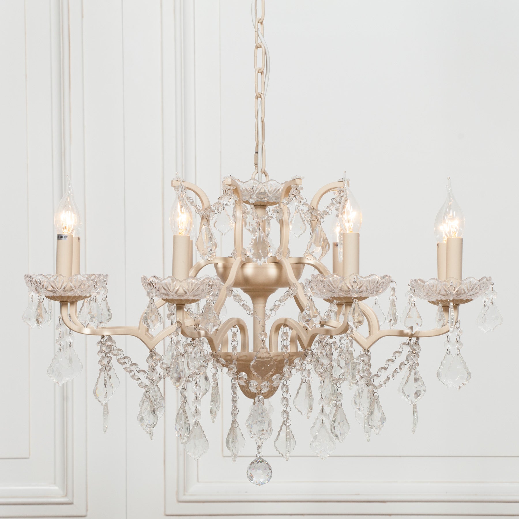 Peachy Cream Colour Large 8 Arm French Style Shallow Cut Glass Chandelier