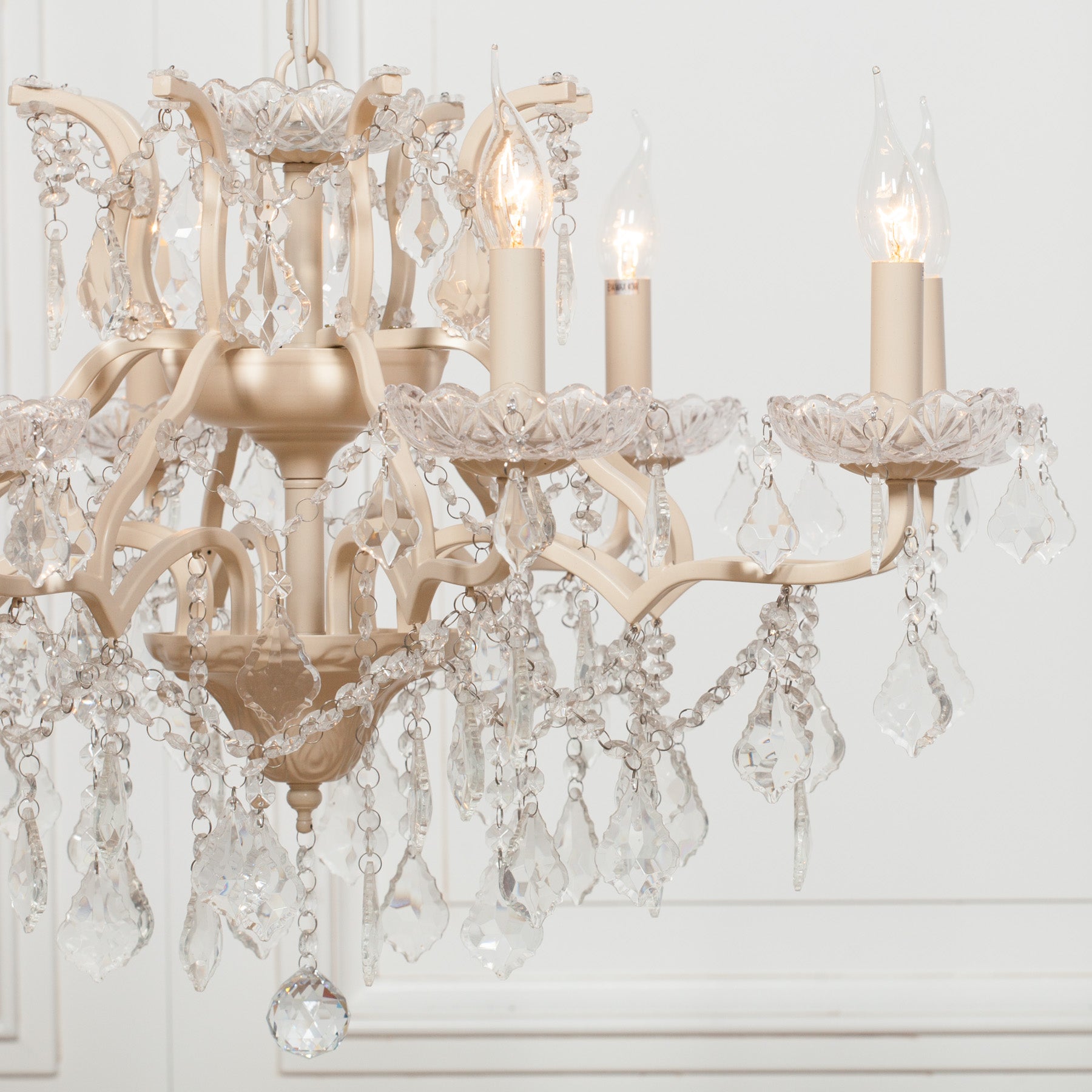 Peachy Cream Colour Large 8 Arm French Style Shallow Cut Glass Chandelier