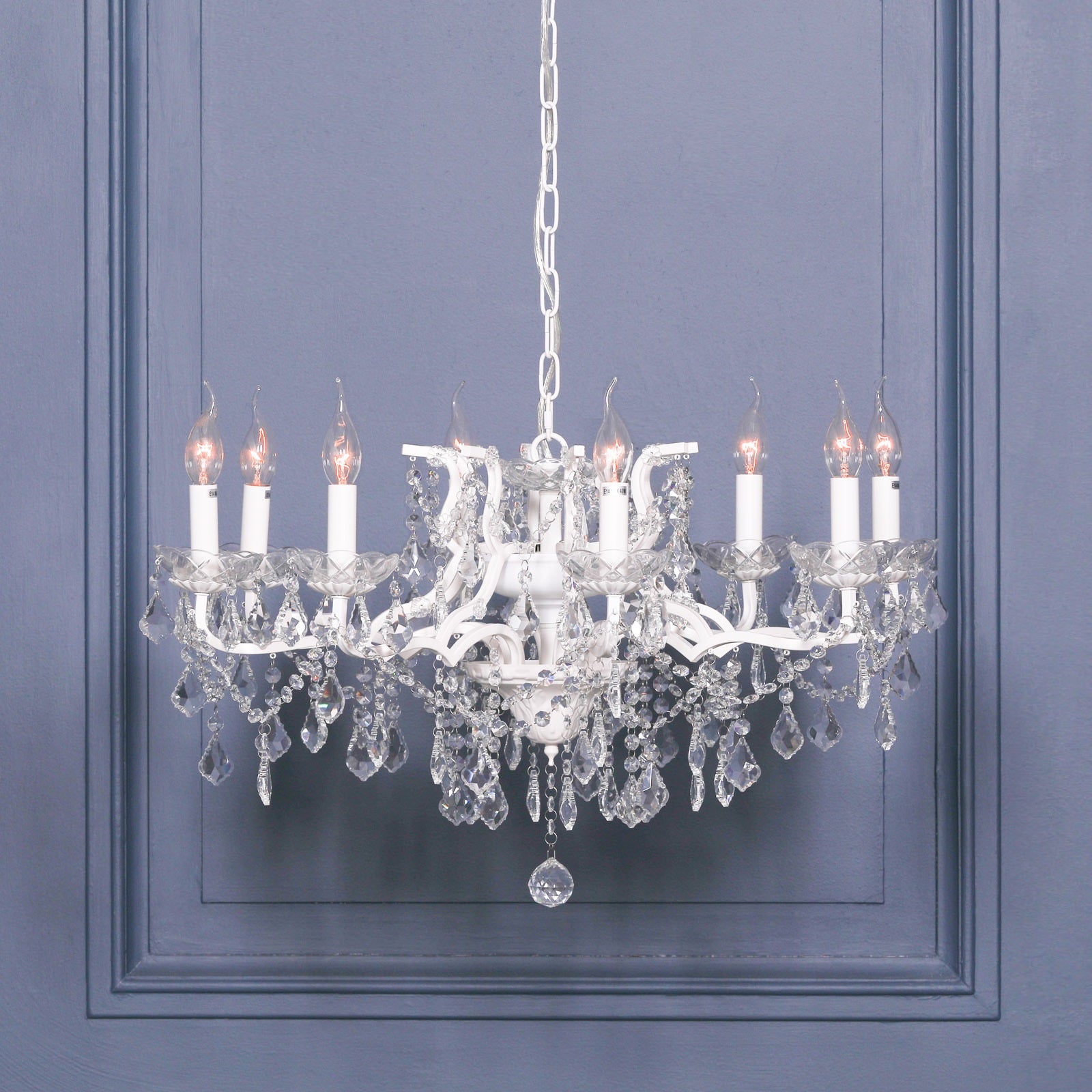 Shabby White Colour Large 8 Arm French Style Shallow Cut Glass Chandelier