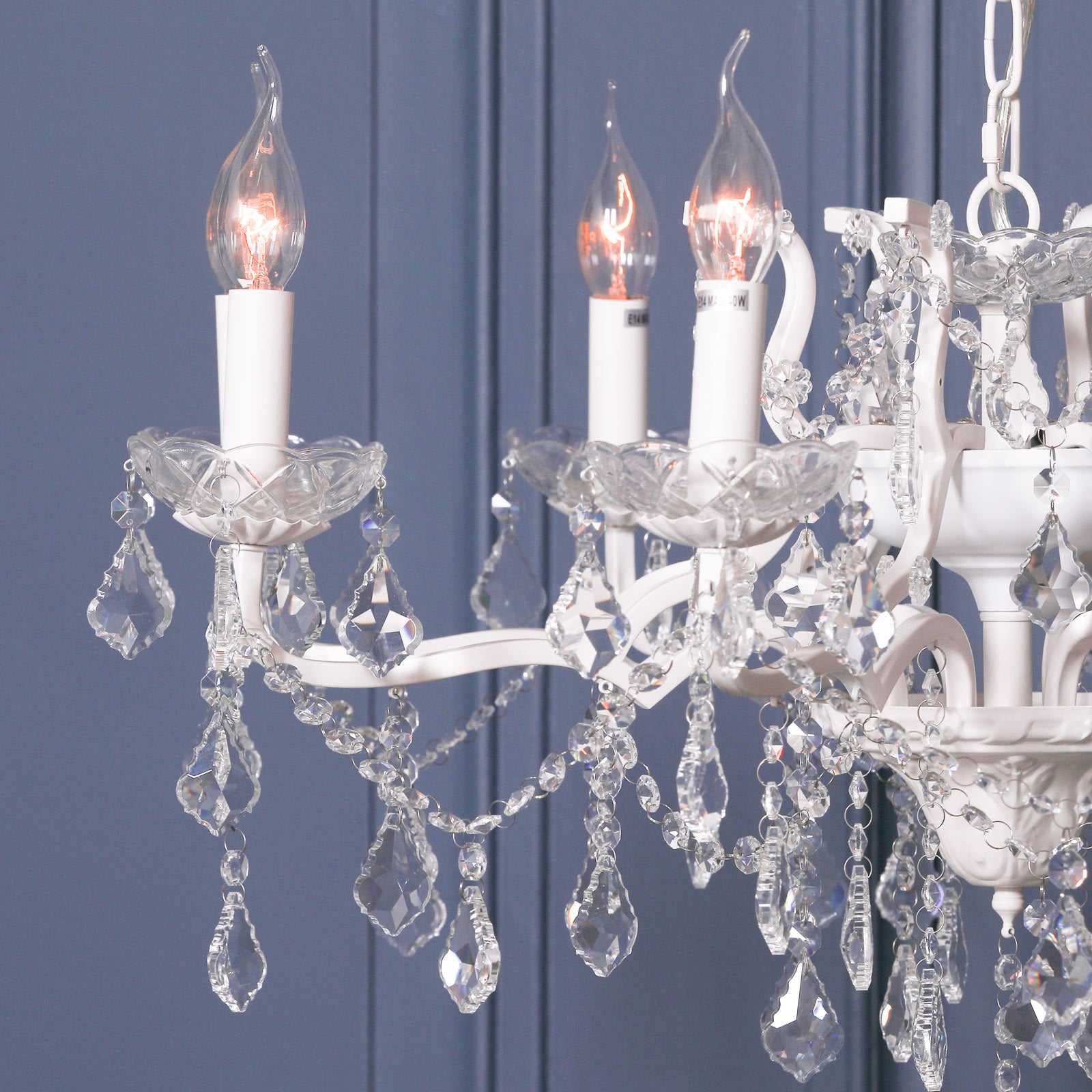 Shabby White Colour Large 8 Arm French Style Shallow Cut Glass Chandelier
