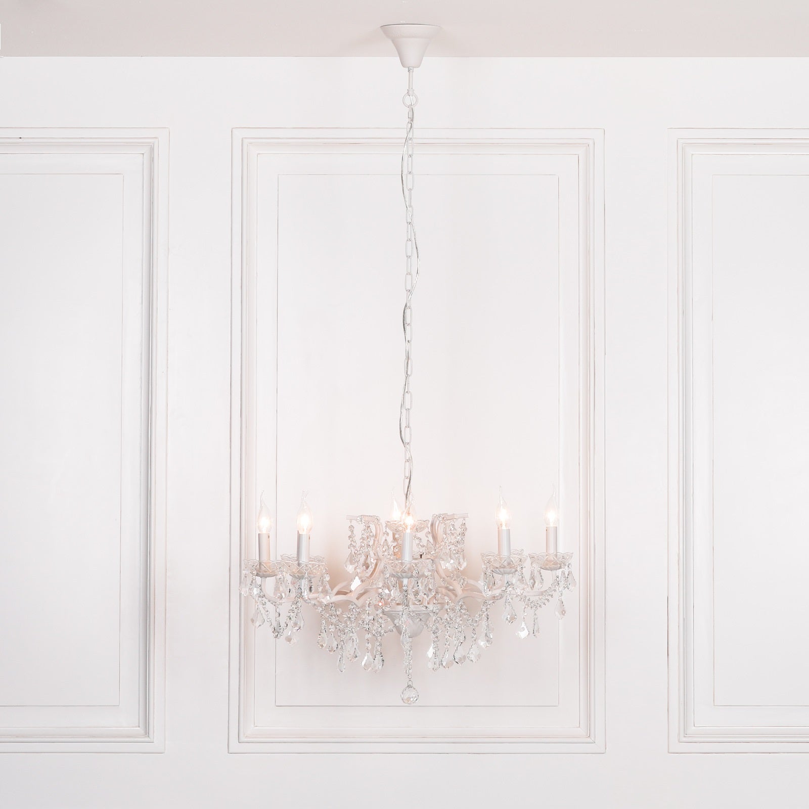 Shabby White Colour Large 8 Arm French Style Shallow Cut Glass Chandelier