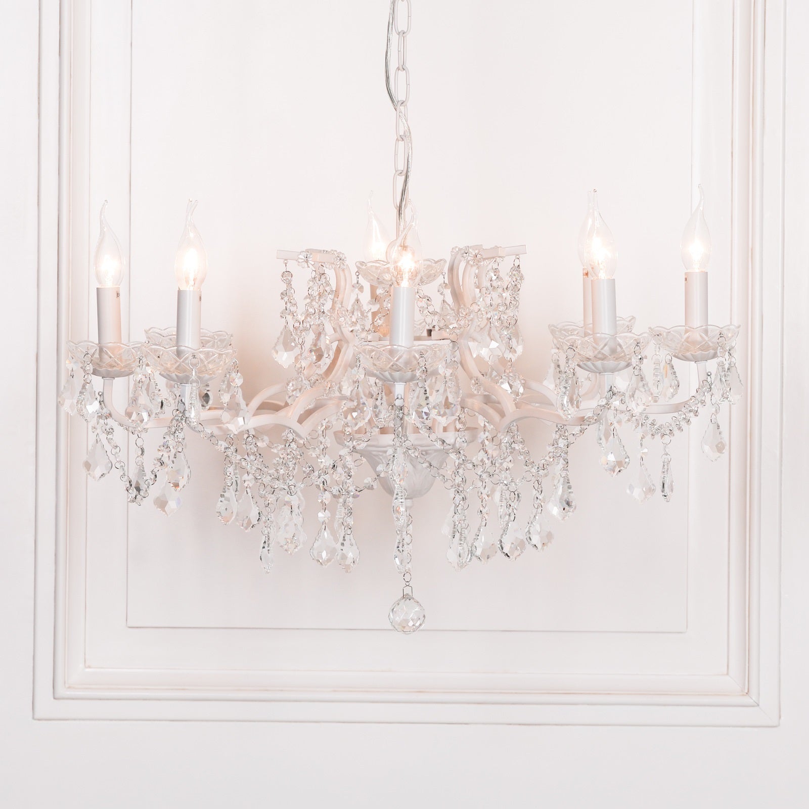 Shabby White Colour Large 8 Arm French Style Shallow Cut Glass Chandelier