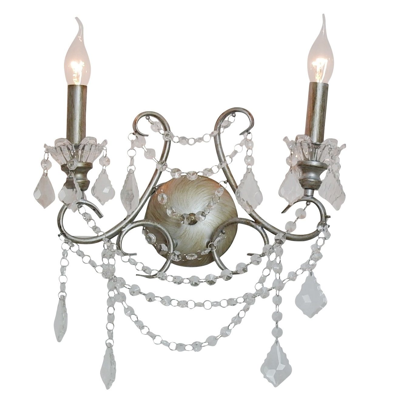 Antique Silver Colour 2 Arm Shallow Cut Glass Chandelier Style Wall Light
