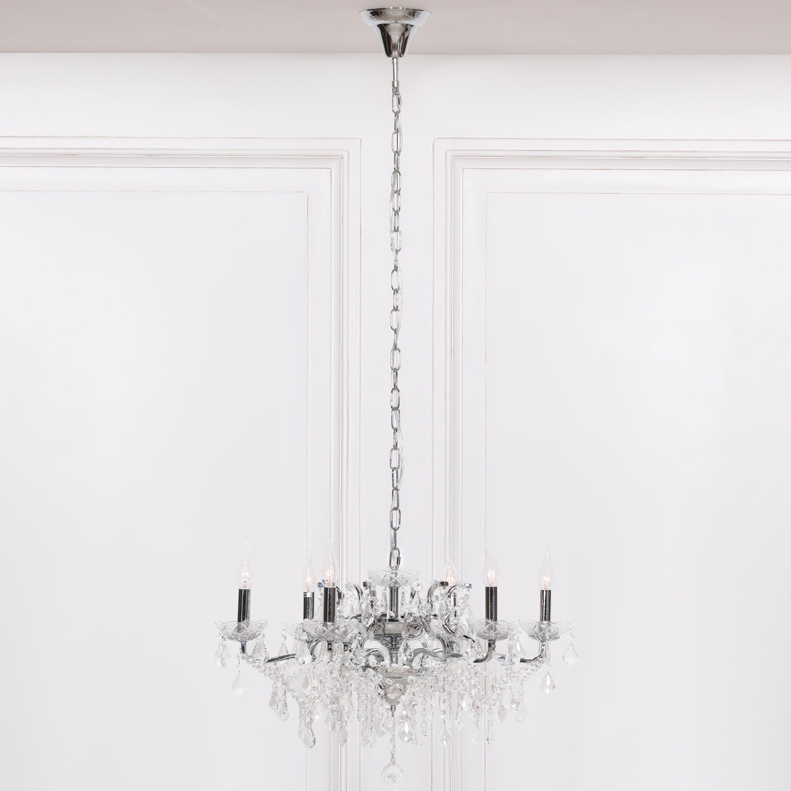 Chrome Colour 6 Arm French Style Shallow Cut Glass Chandelier