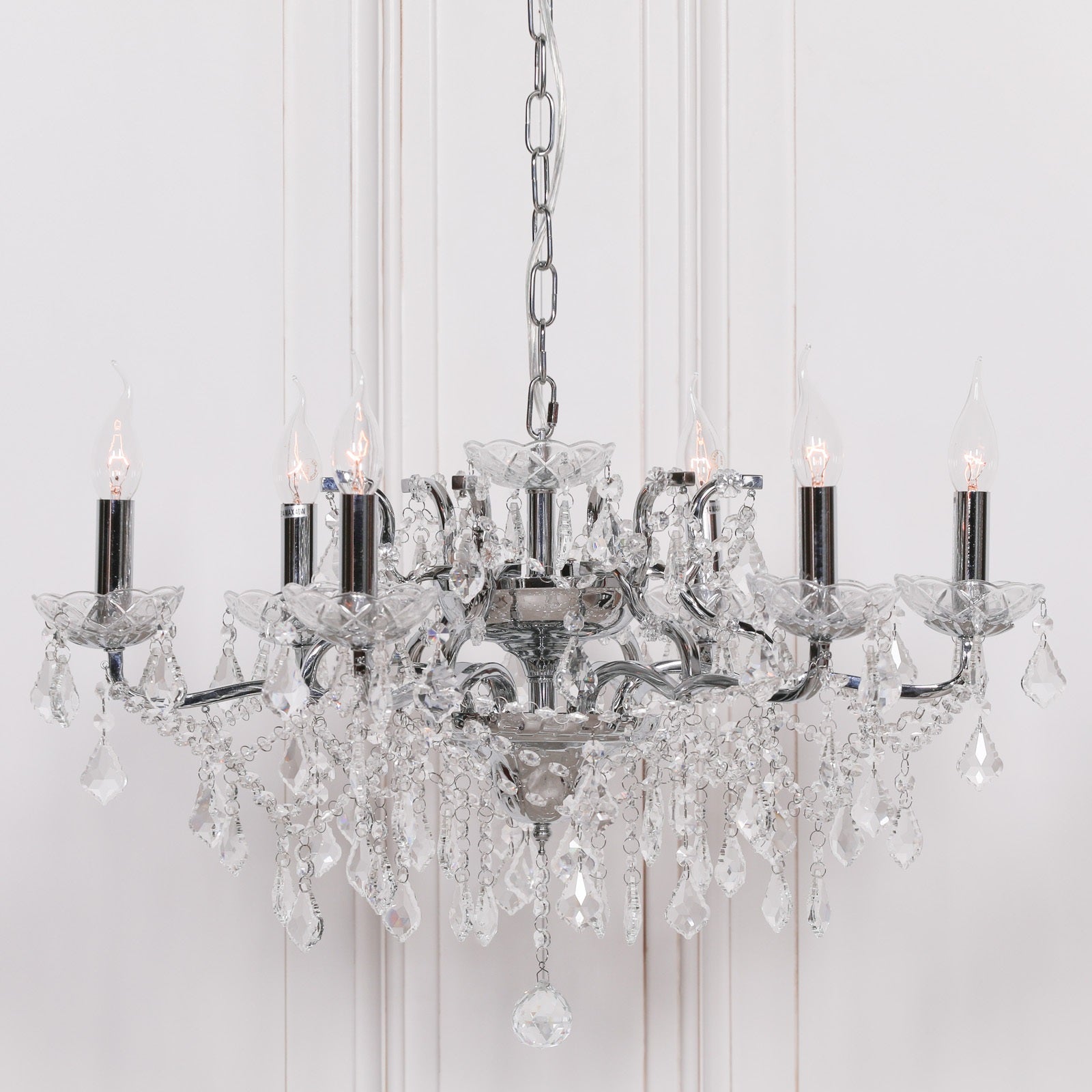 Chrome Colour 6 Arm French Style Shallow Cut Glass Chandelier