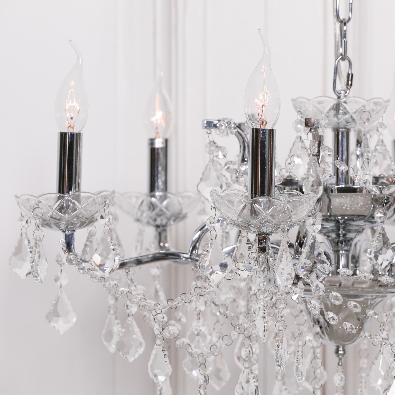 Chrome Colour 6 Arm French Style Shallow Cut Glass Chandelier