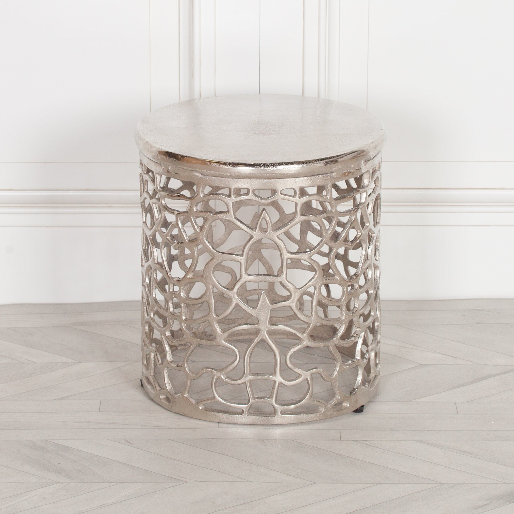 Fretwork Aluminium Stool Side Table Lamp or Plant Stand