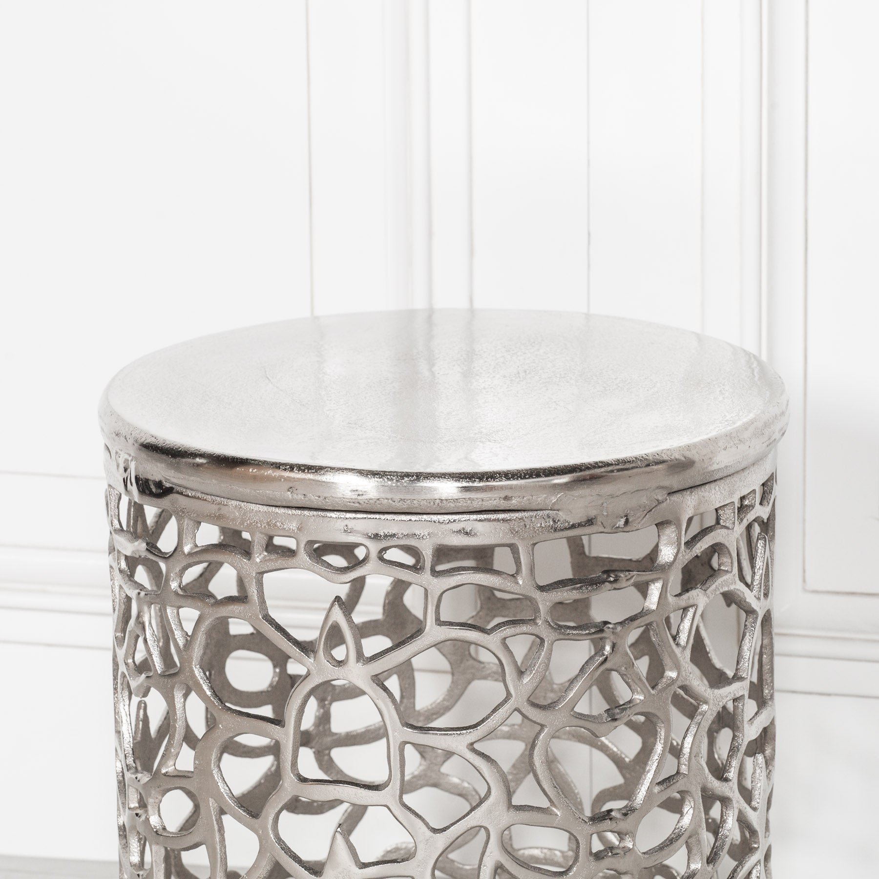 Fretwork Aluminium Stool Side Table Lamp or Plant Stand