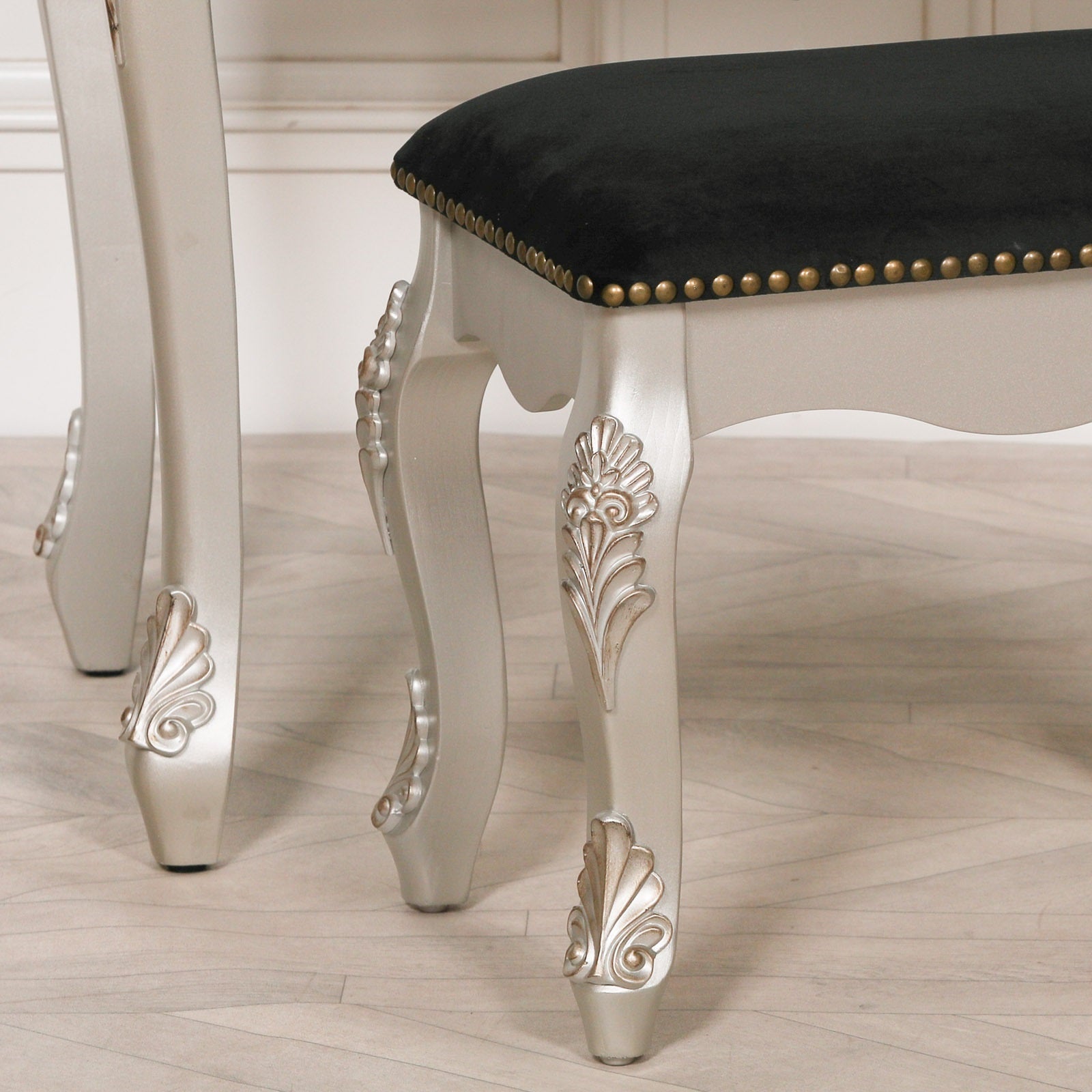 Rococo Baroque Style Antique Cream Dressing Table, Mirror and Stool