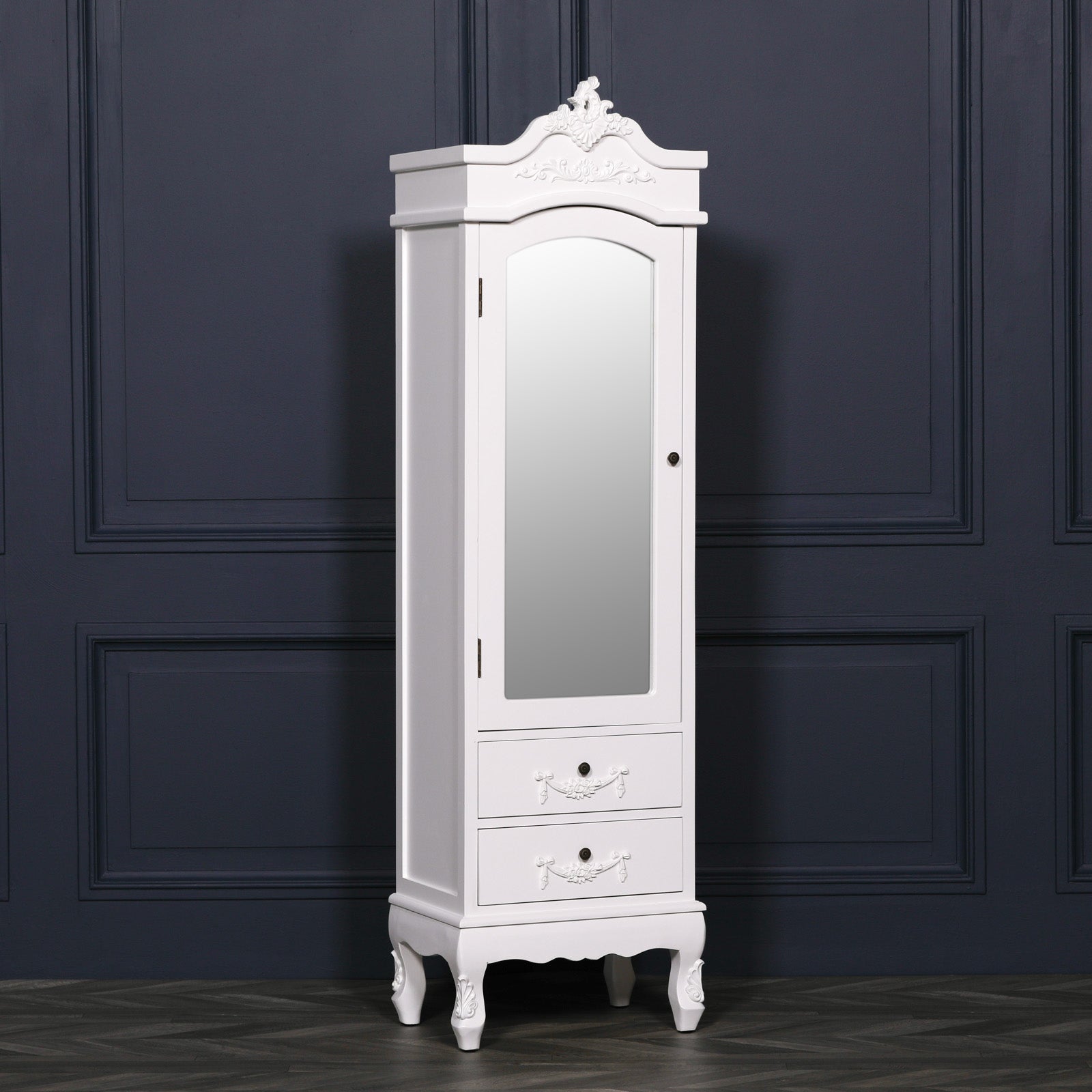 Large French Style Hardwood Armoire With Mirrors, Storage & Drawers in White Colour