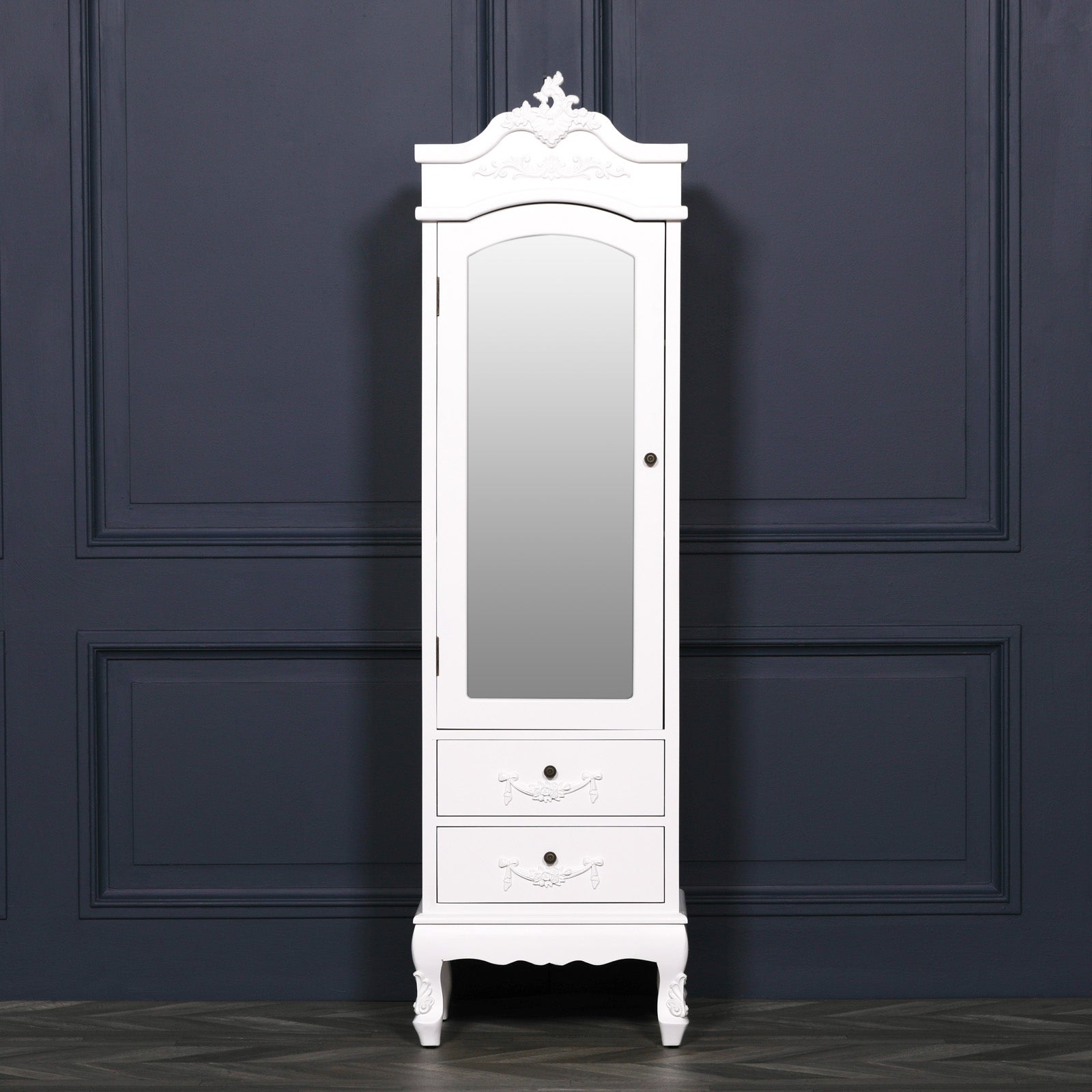 Large French Style Hardwood Armoire With Mirrors, Storage & Drawers in White Colour