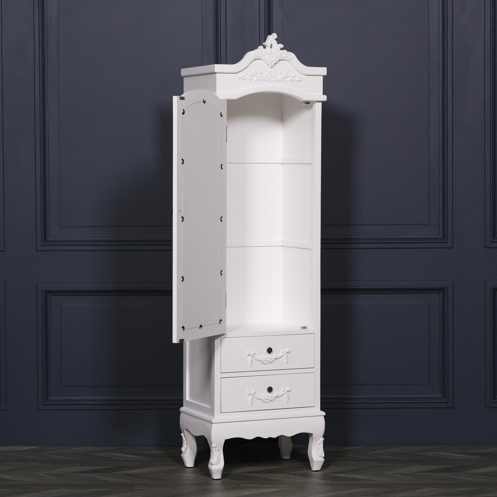 Large French Style Hardwood Armoire With Mirrors, Storage & Drawers in White Colour