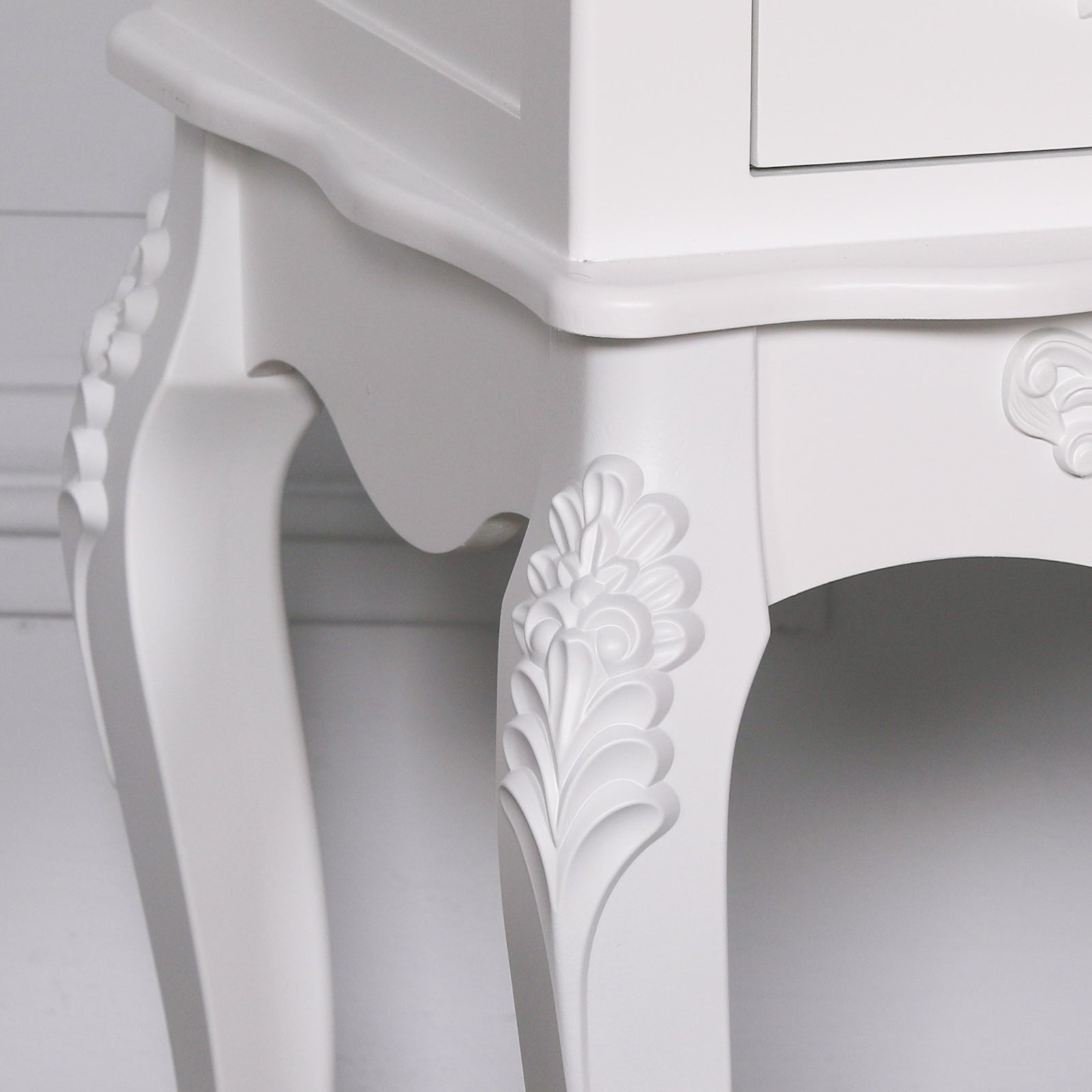 French Chateau Style Carved Wood White Colour Bedside with 2 Drawers