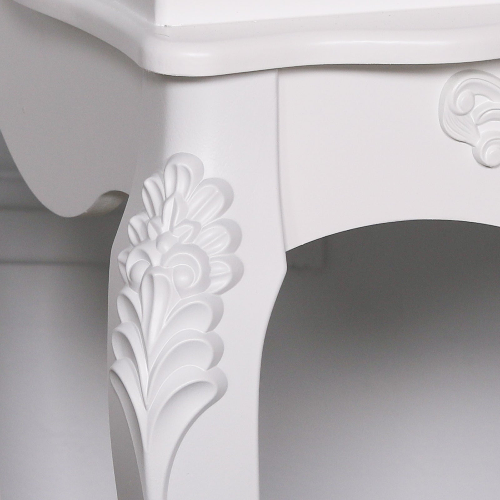 French Chateau Style Carved Wood White Colour Bedside with 2 Drawers