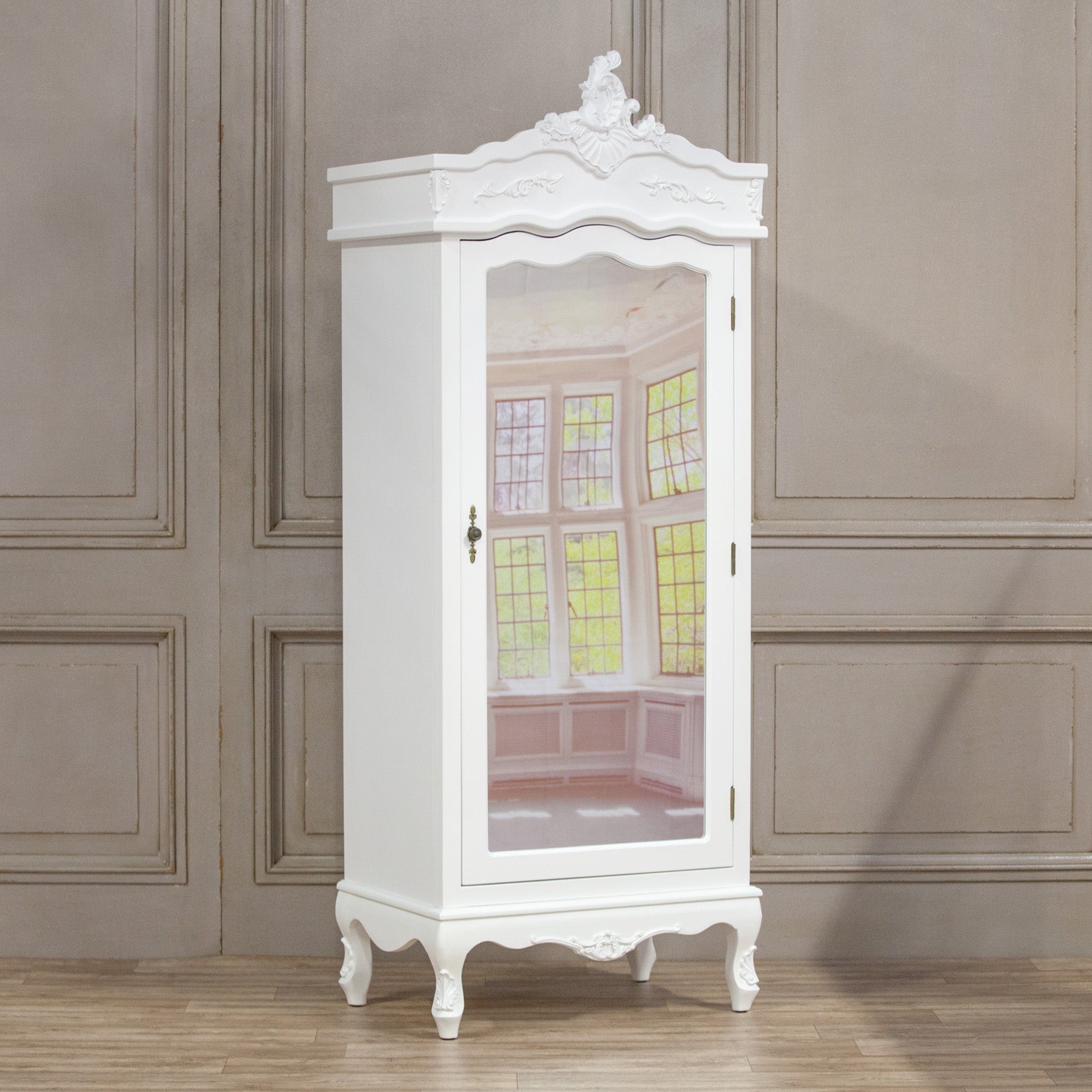 French Rococo Style Hardwood Armoire With Mirrors and Drawers in Antique Colour