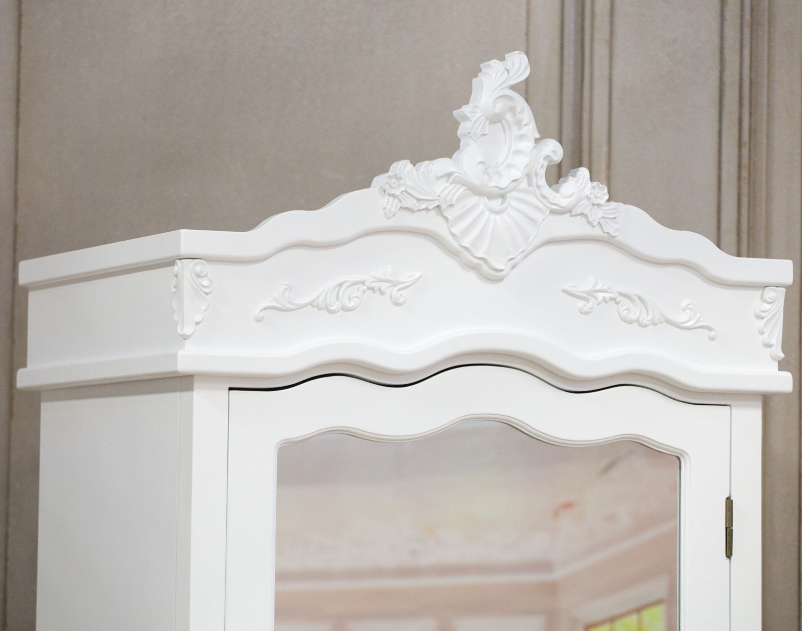 French Rococo Style Hardwood Armoire With Mirrors and Drawers in Antique Colour