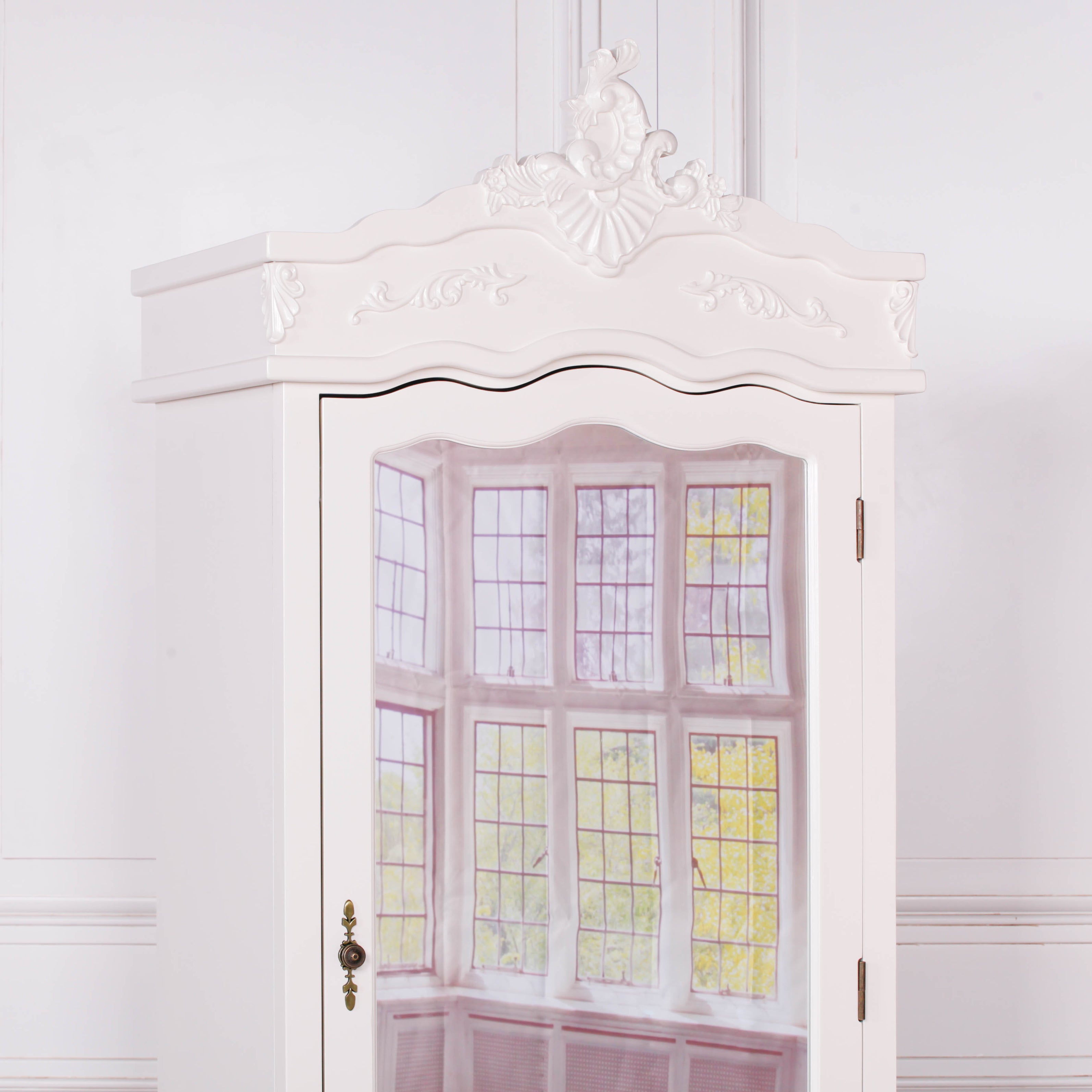 French Rococo Style Hardwood Armoire With Mirrors and Drawers in Cream Colour