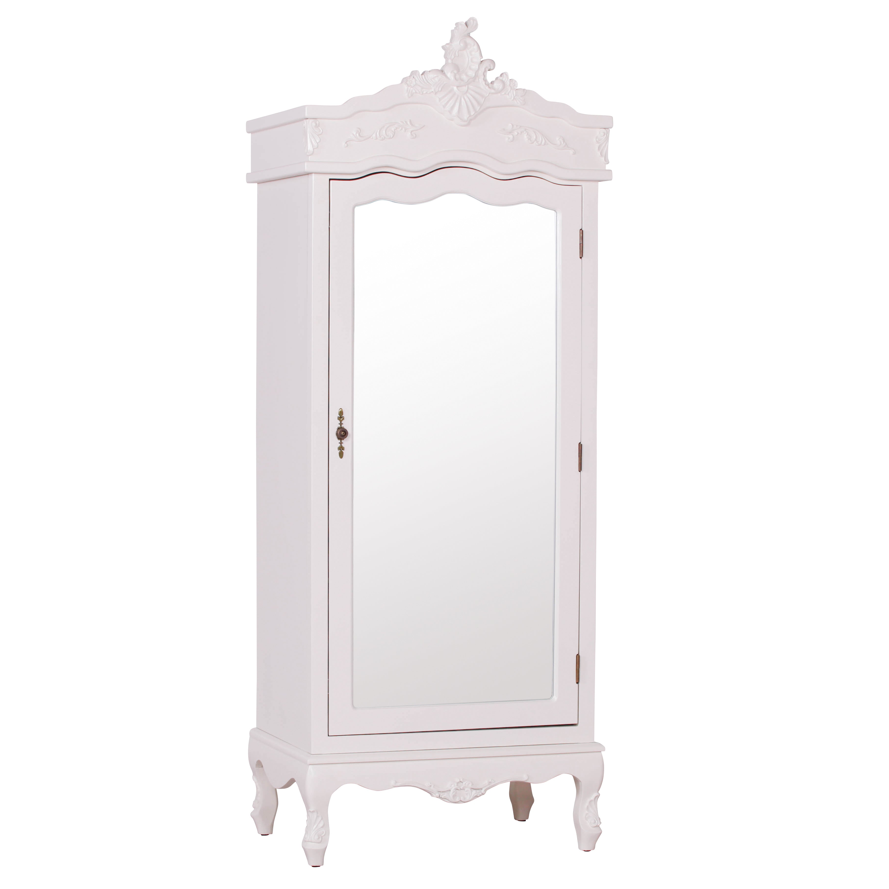 French Rococo Style Hardwood Armoire With Mirrors and Drawers in Cream Colour