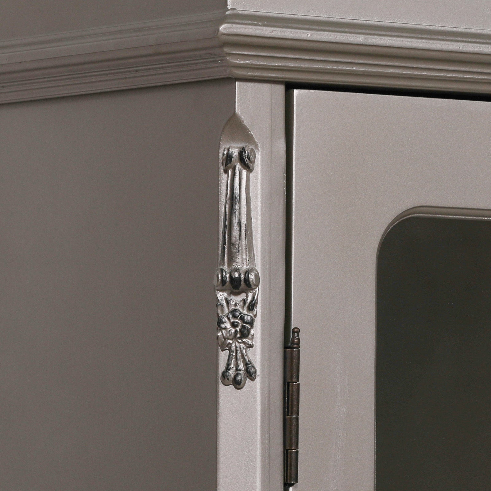 Large Double Size French Shabby Chic Style Carved Hardwood Armoire With Mirrors in Antique Silver Colour
