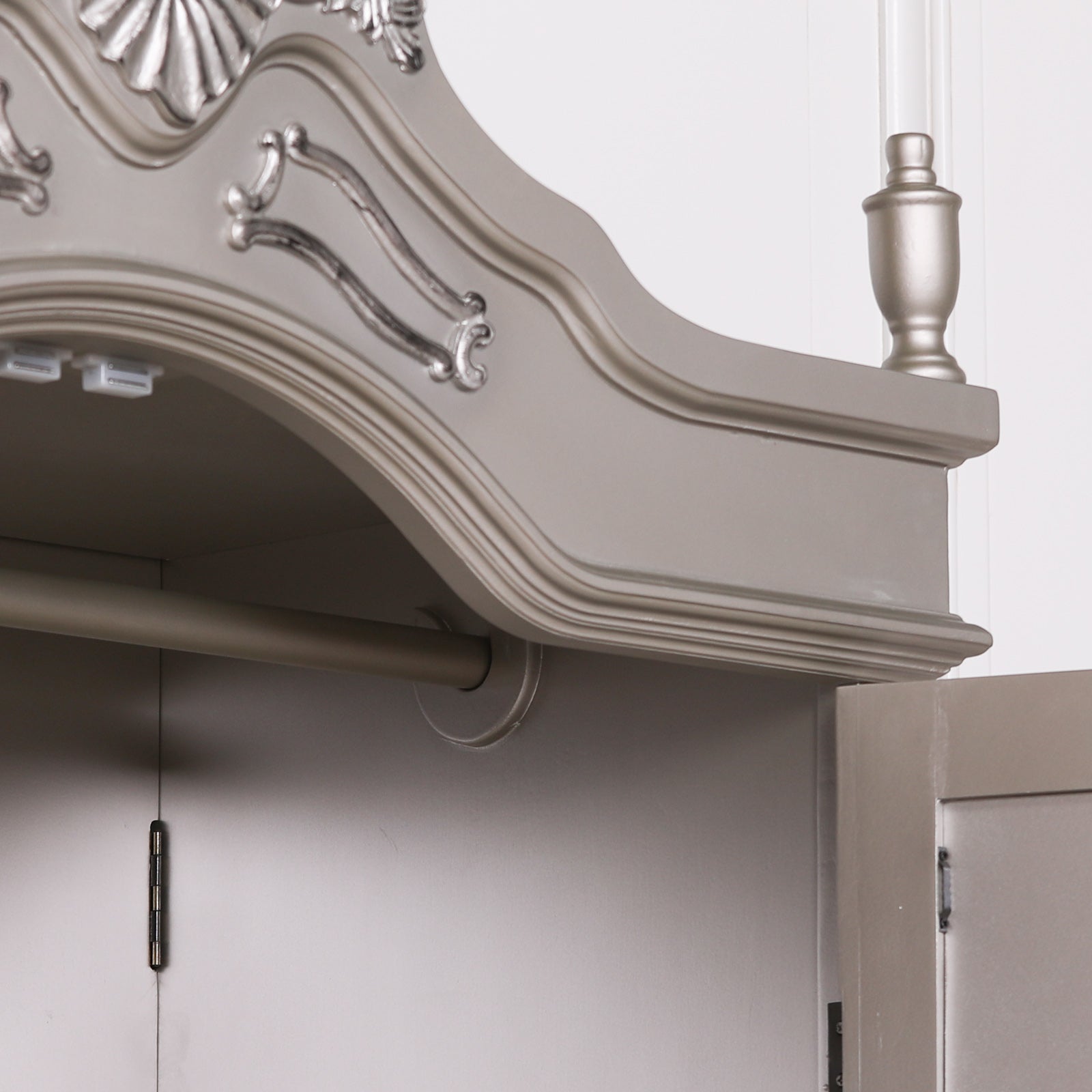 Large Double Size French Shabby Chic Style Carved Hardwood Armoire With Mirrors in Antique Silver Colour