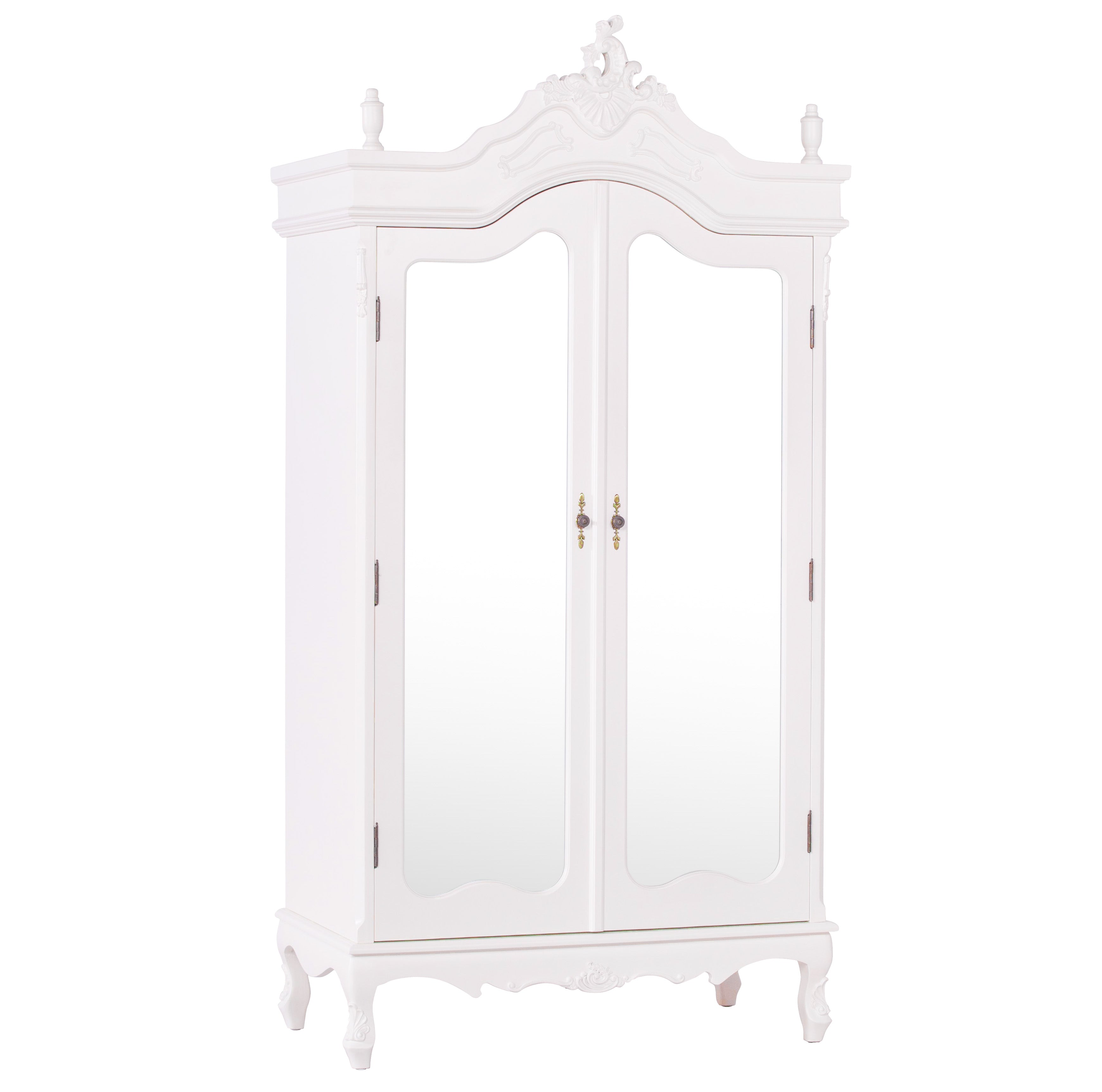 Large Double Size French Shabby Chic Style Carved Hardwood Armoire With Mirrors in Cream Colour