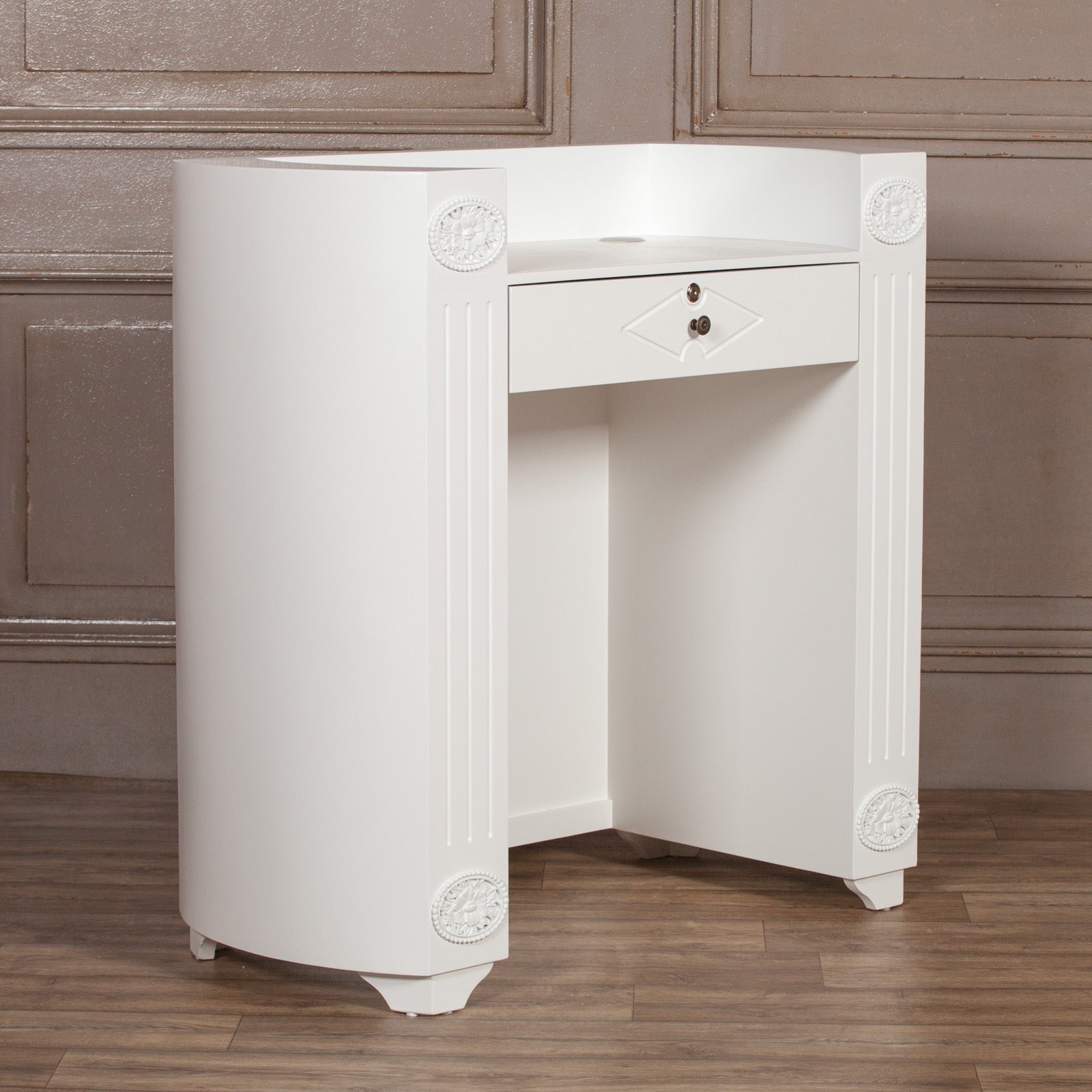 Shabby Chic Style Office Furniture Curved Reception Desk with Lock in White Colour