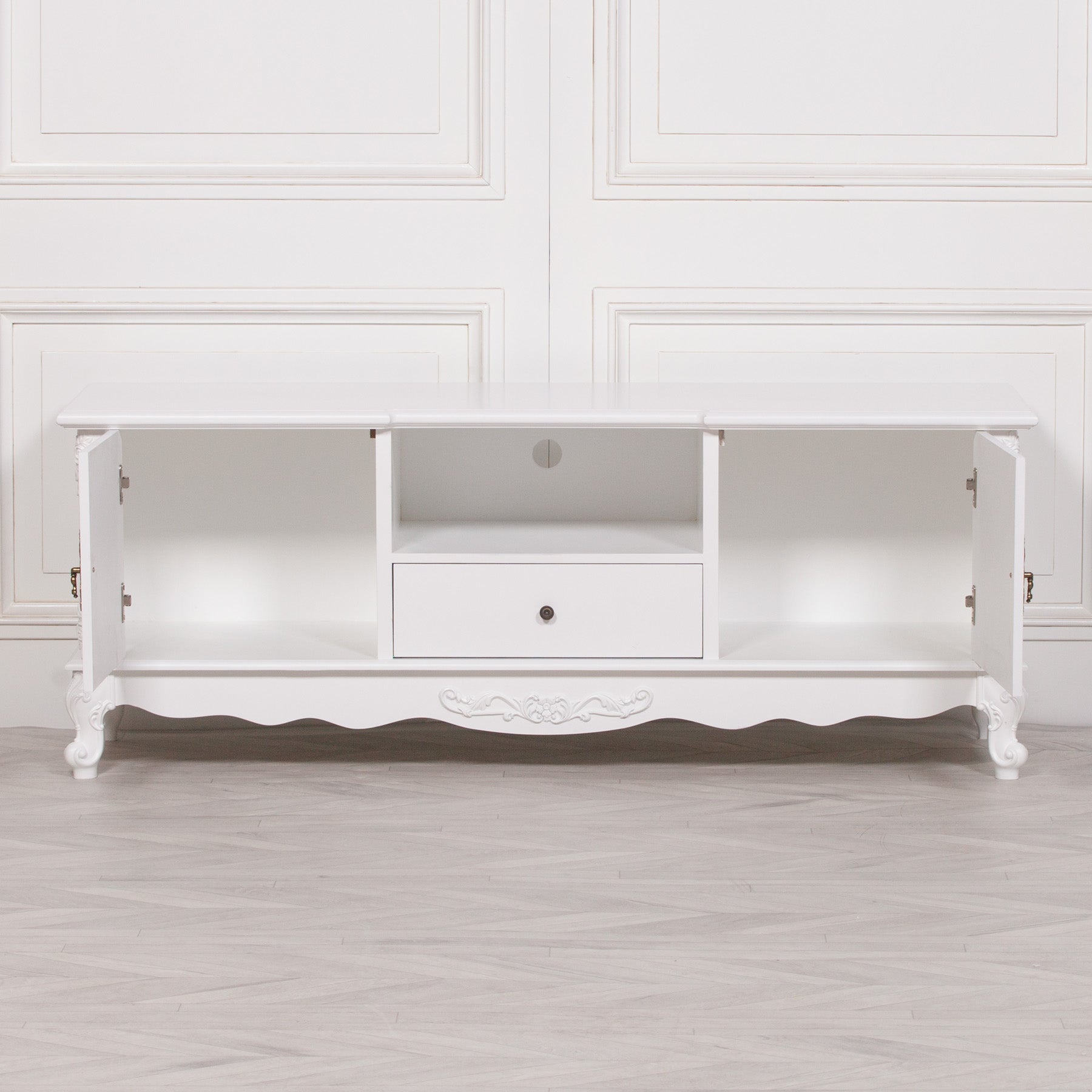 Shabby Chic Style White Colour Large Television Stand Cabinet TV Unit
