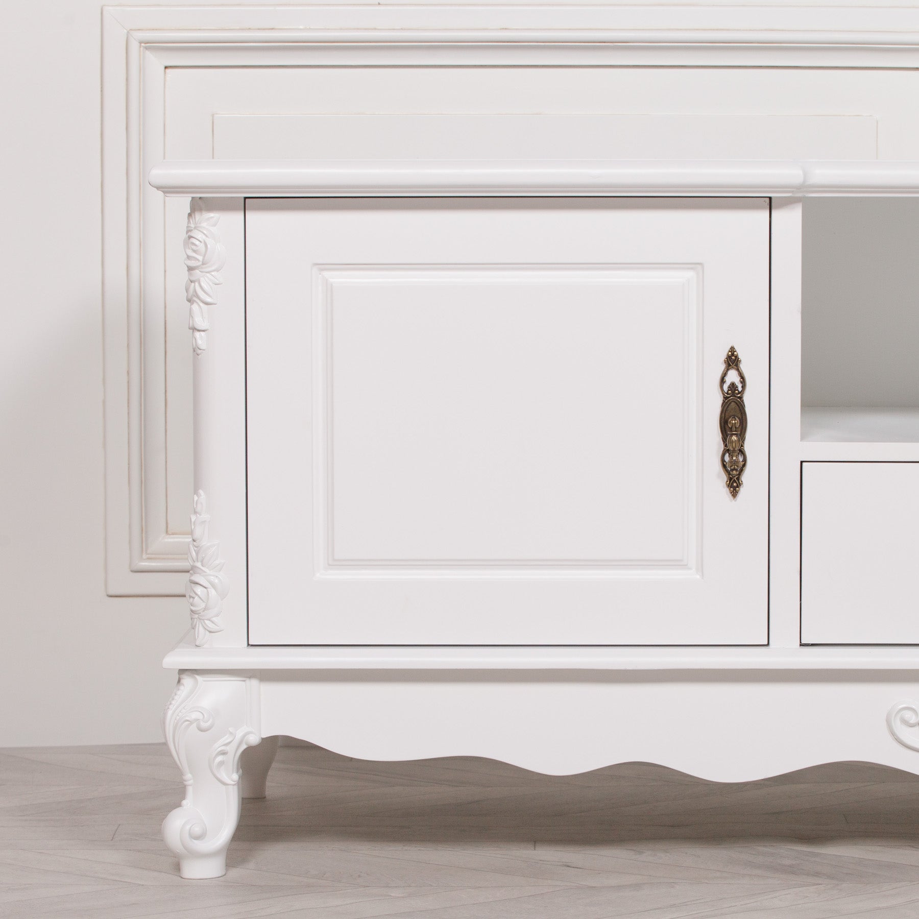 Shabby Chic Style White Colour Large Television Stand Cabinet TV Unit