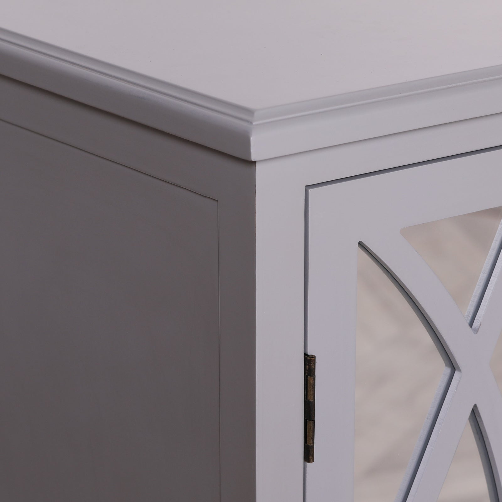 Colonial Style Breakfront Wooden Grey Painted 4 door Mirrored Buffet Sideboard