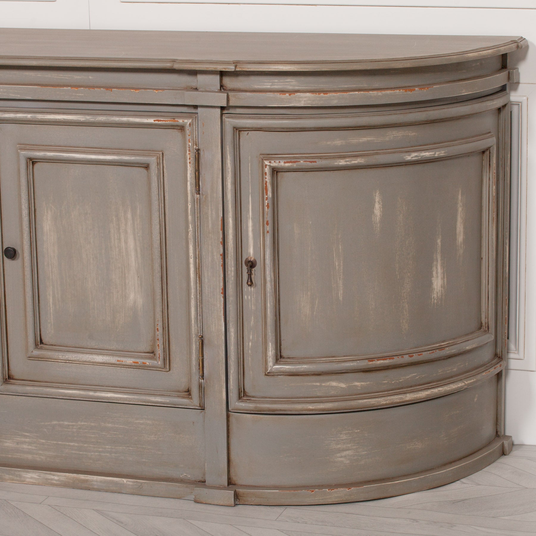 Large French Style Distressed Grey Wooden Sideboard with Four Doors