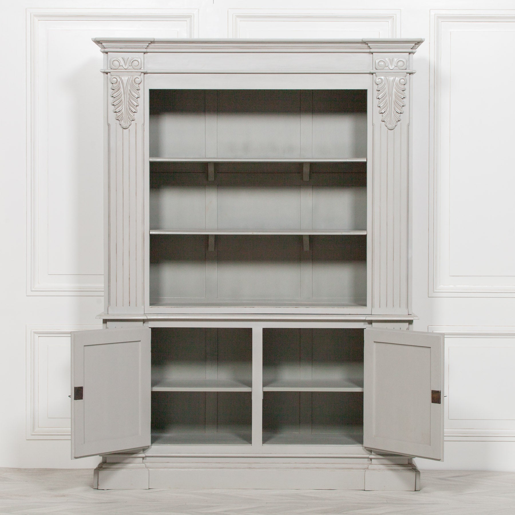 French Country Style Large Grey Open Bookcase in Antique Grey Colour