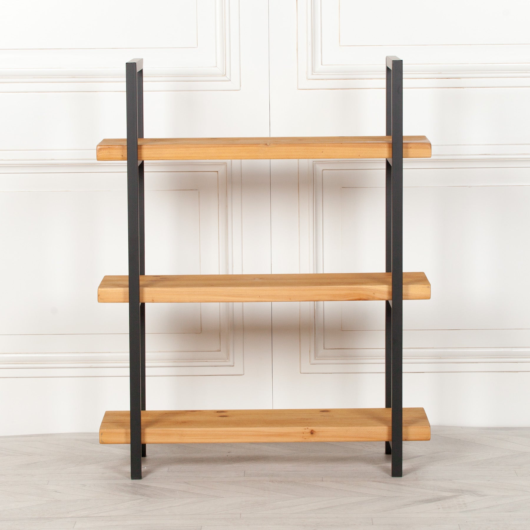 Pine Wood & Metal 3 Tier Industrial Style Bookcase Shelving Unit